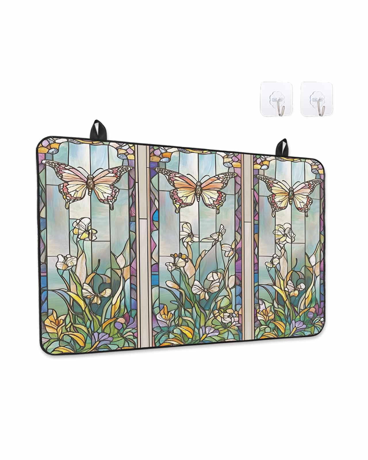 Stove Top Covers for Electric Stove, Colorful Butterfly Glass Stovetop Cover Protector, Spring Botanical Summer Vintage Induction Cooktop Protector Oven Mat for Kitchen Countertop 24"x21"