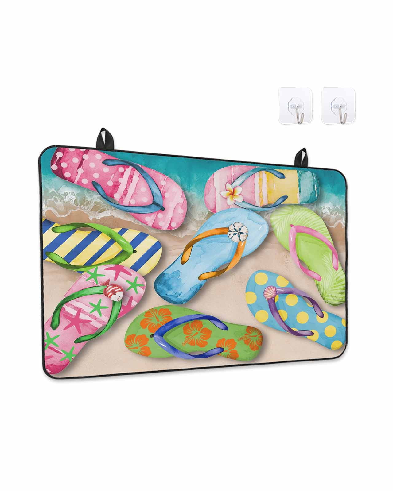 Stove Top Covers for Electric Stove, Colorful Flip Flops Glass Stovetop Cover Protector, Summer Blue Beach Ocean Induction Cooktop Protector Oven Mat for Kitchen Countertop 28.5"x20.5"