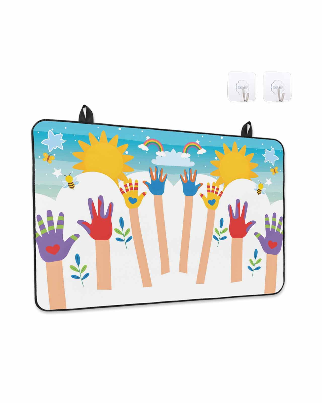 Stove Top Covers for Electric Stove, Colorful Love Heart Hand Glass Stovetop Cover Protector, Rainbow Sky Cartoon Kids Hands Induction Cooktop Protector Oven Mat for Kitchen Countertop 24"x21"
