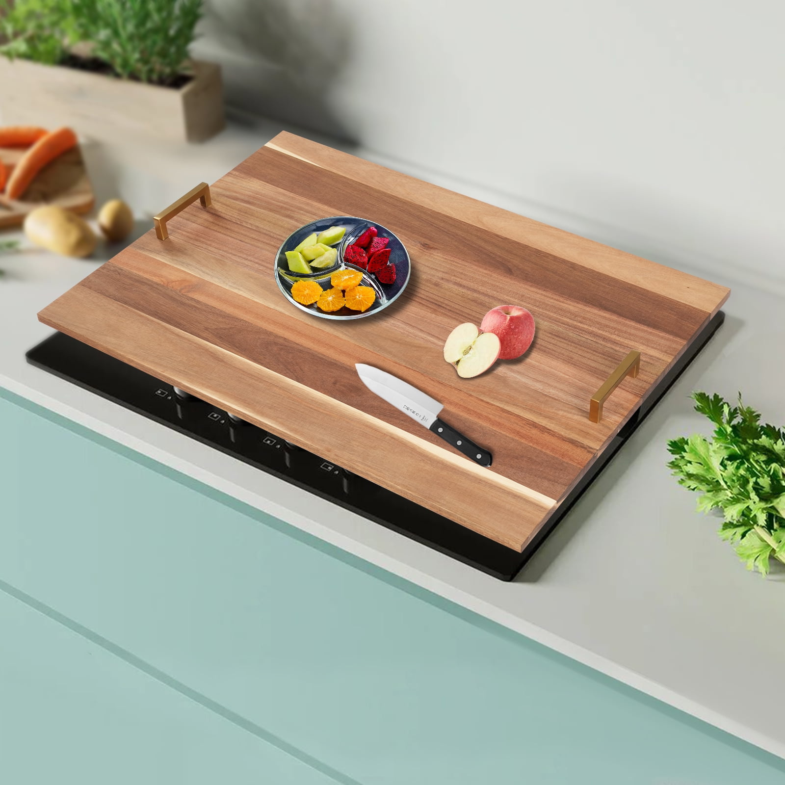 Stove Top Covers for Electric Stove - for Counter Space & Decorative Tray Noodle Board for Gas Stovetop - Stove Top Covers for Gas Burners - Wooden Kitchen Sink Cover