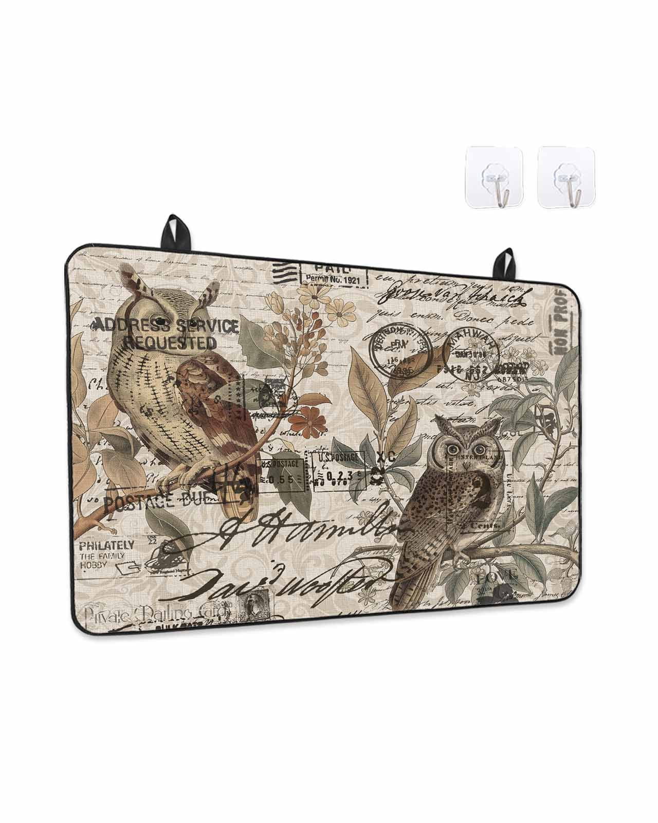 Stove Top Covers for Electric Stove, Country Owl Glass Stovetop Cover Protector, Rustic Sping Floral Botanical Postmark Induction Cooktop Protector Oven Mat for Kitchen Countertop 24"x21"