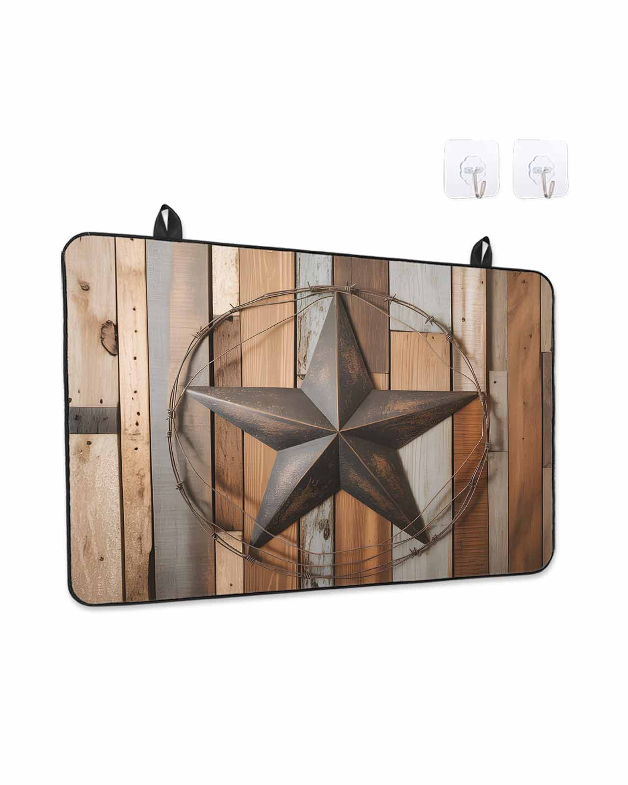 Stove Top Covers for Electric Stove, Country Star Brown Glass Stovetop Cover Protector, Western Texas Vintage Farmhouse Wooden Induction Cooktop Protector Oven Mat for Kitchen Countertop 24"x21"