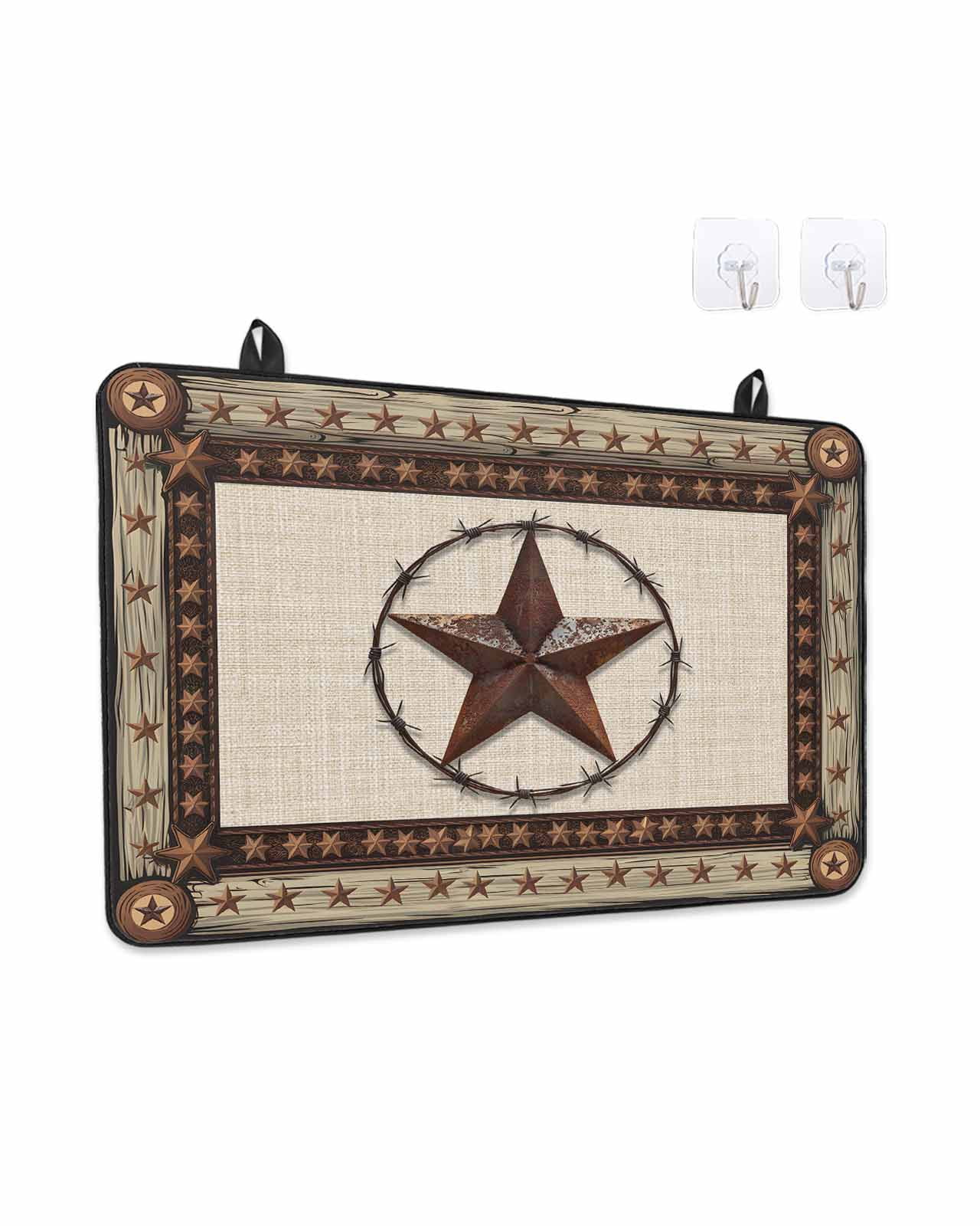 Stove Top Covers for Electric Stove, Country Texas Star Glass Stovetop Cover Protector, Brown Farmhouse Vintage Wooden Induction Cooktop Protector Oven Mat for Kitchen Countertop 24"x21"