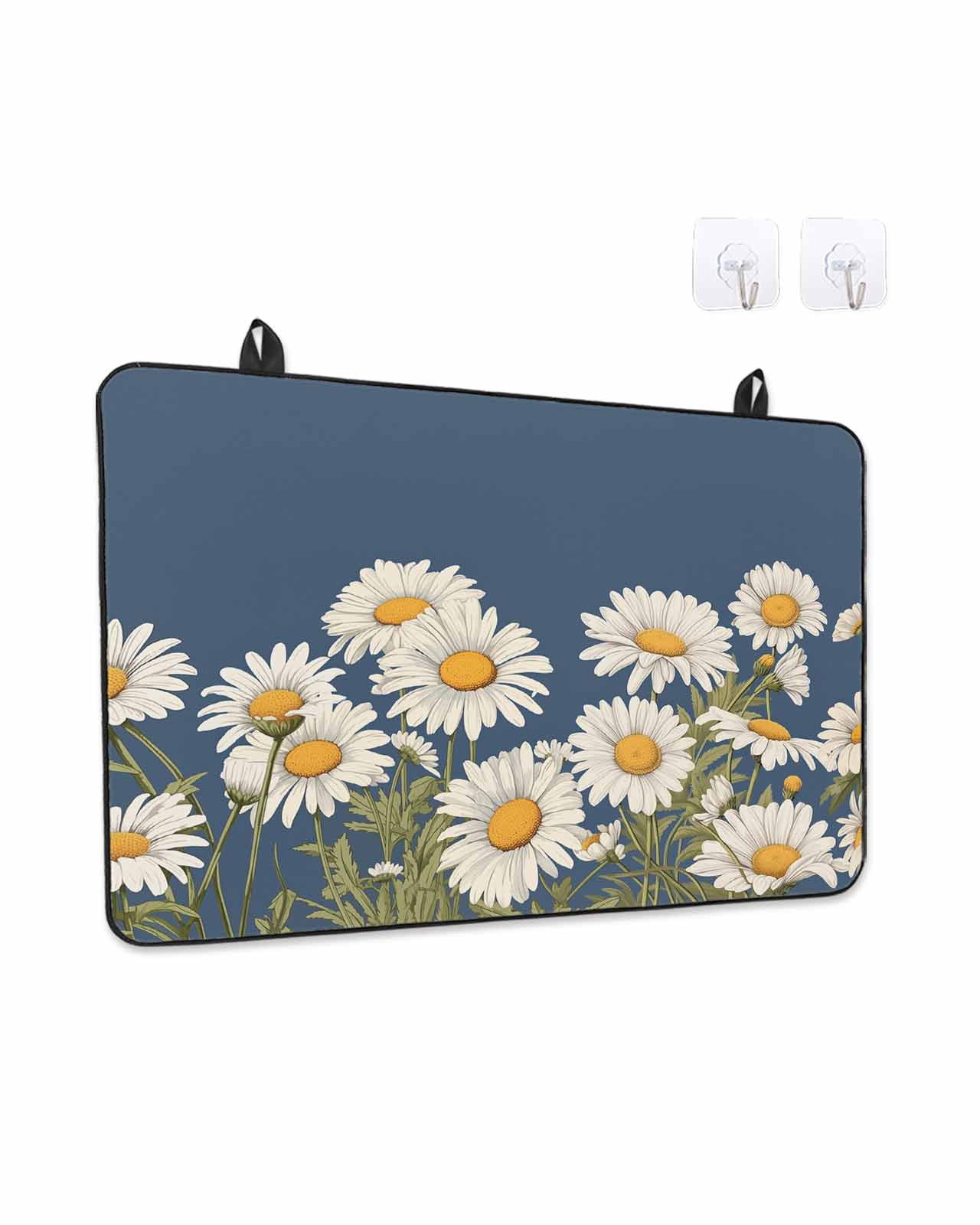 Stove Top Covers for Electric Stove, Daisy Glass Stovetop Cover Protector, Spring Floral Summer Botanical Elegant Navy Blue Induction Cooktop Protector Oven Mat for Kitchen Countertop 24"x21"