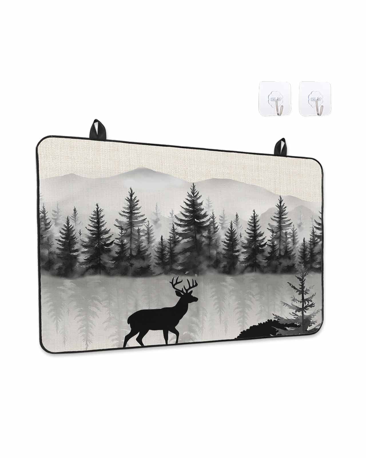 Stove Top Covers for Electric Stove, Deer Forest Glass Stovetop Cover Protector, Farmhouse Vintage Nature Trees Mountain Induction Cooktop Protector Oven Mat for Kitchen Countertop 24"x21"