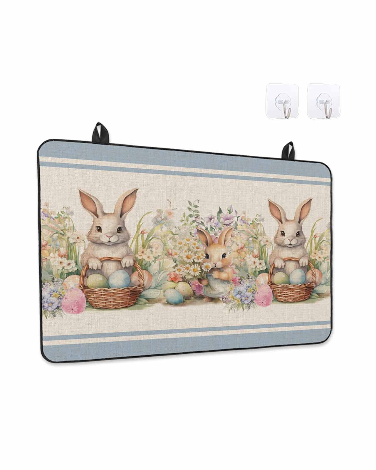 Stove Top Covers for Electric Stove, Easter Bunny Blue, Glass Stovetop Cover Protector, Rustic Daisy Flower Easter Basket Egg Induction Cooktop Protector Oven Mat for Kitchen Countertop 24"x21"