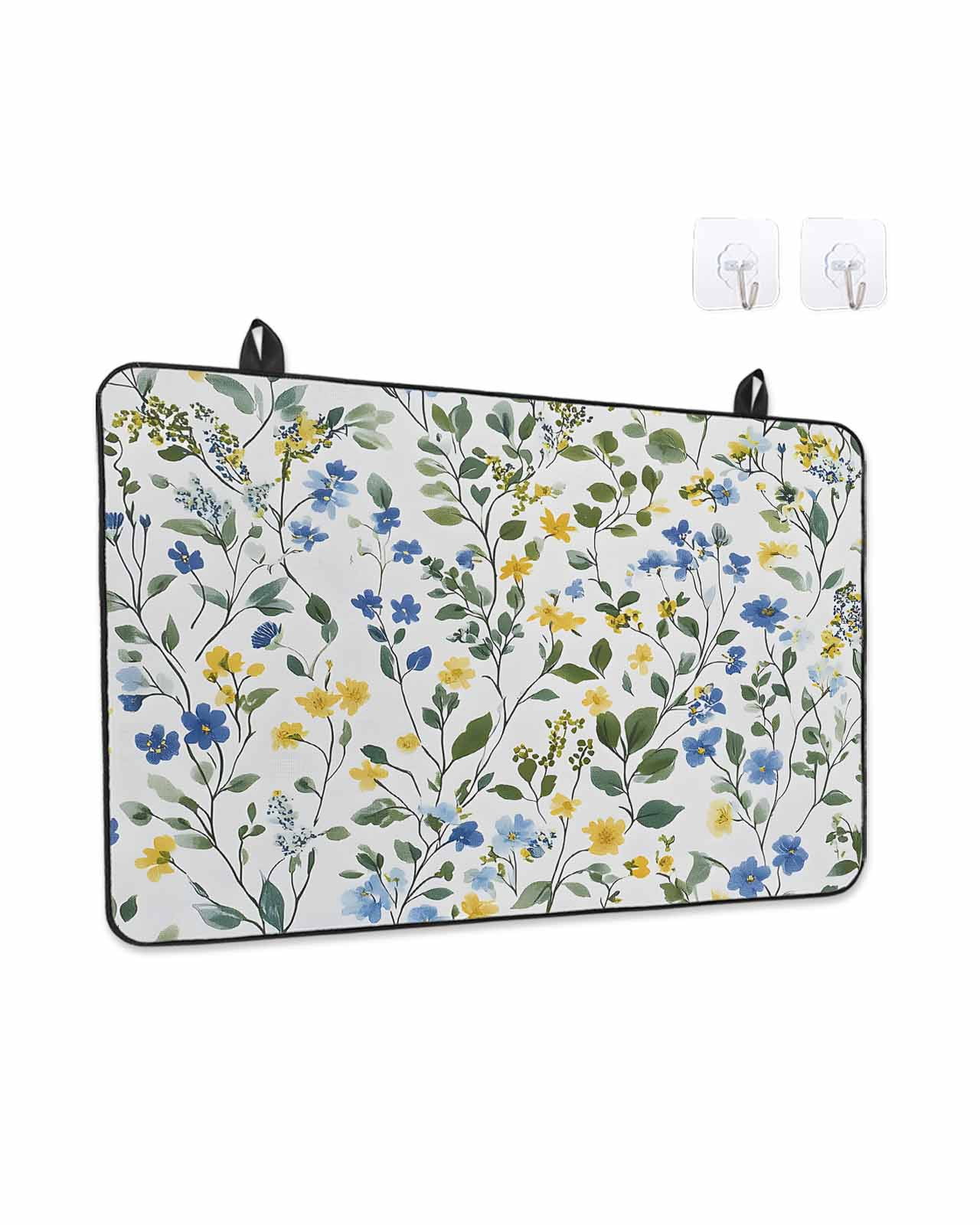 Stove Top Covers for Electric Stove, Elegant Blue Yellow Spring Floral Glass Stovetop Cover Protector, Summer Botanical Green Induction Cooktop Protector Oven Mat for Kitchen Countertop 24"x21"