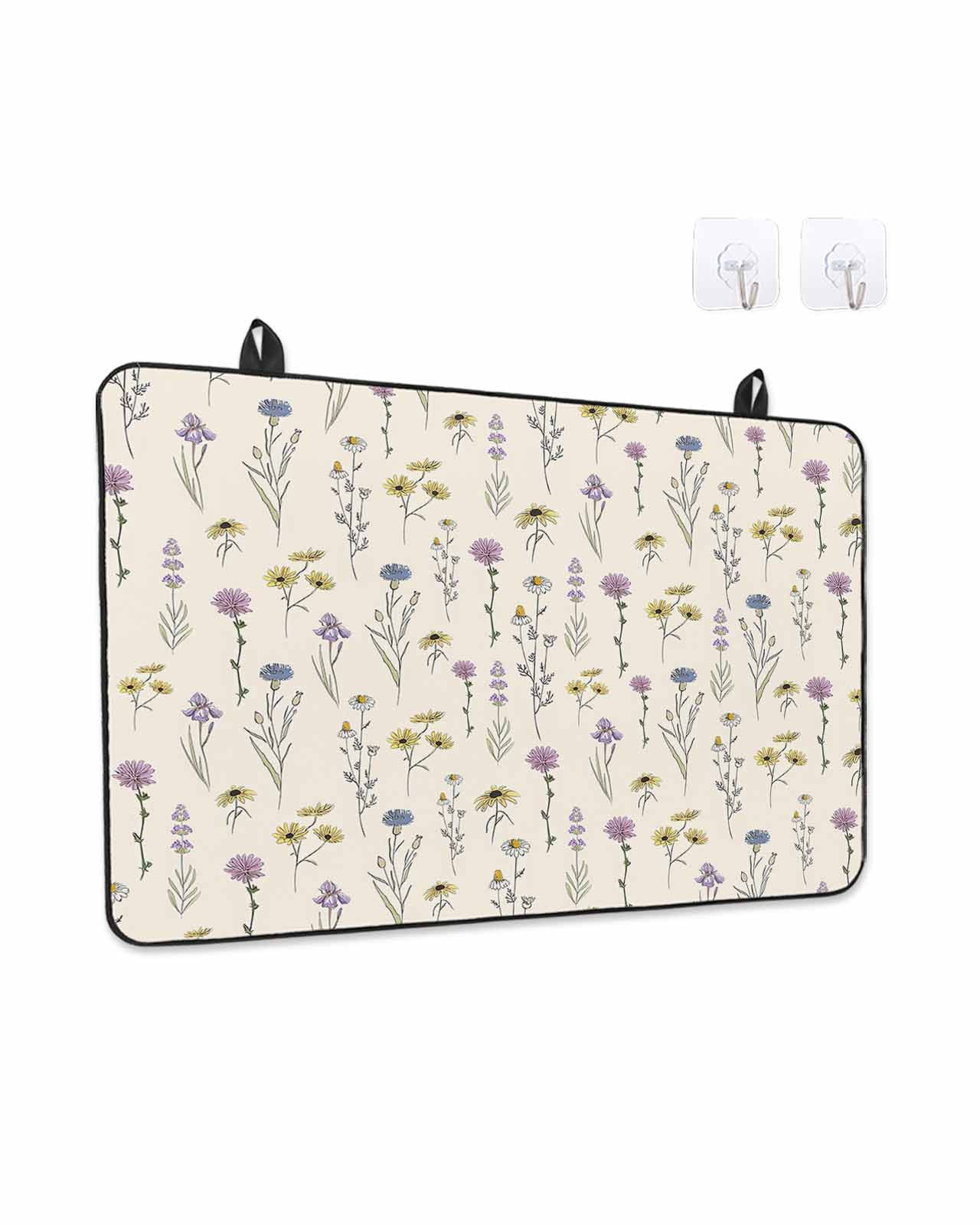 Stove Top Covers for Electric Stove, Elegant Floral Glass Stovetop Cover Protector, Watercolor Yellow Purple Blue Spring Botanical Induction Cooktop Protector Oven Mat for Kitchen Countertop 24"x21"
