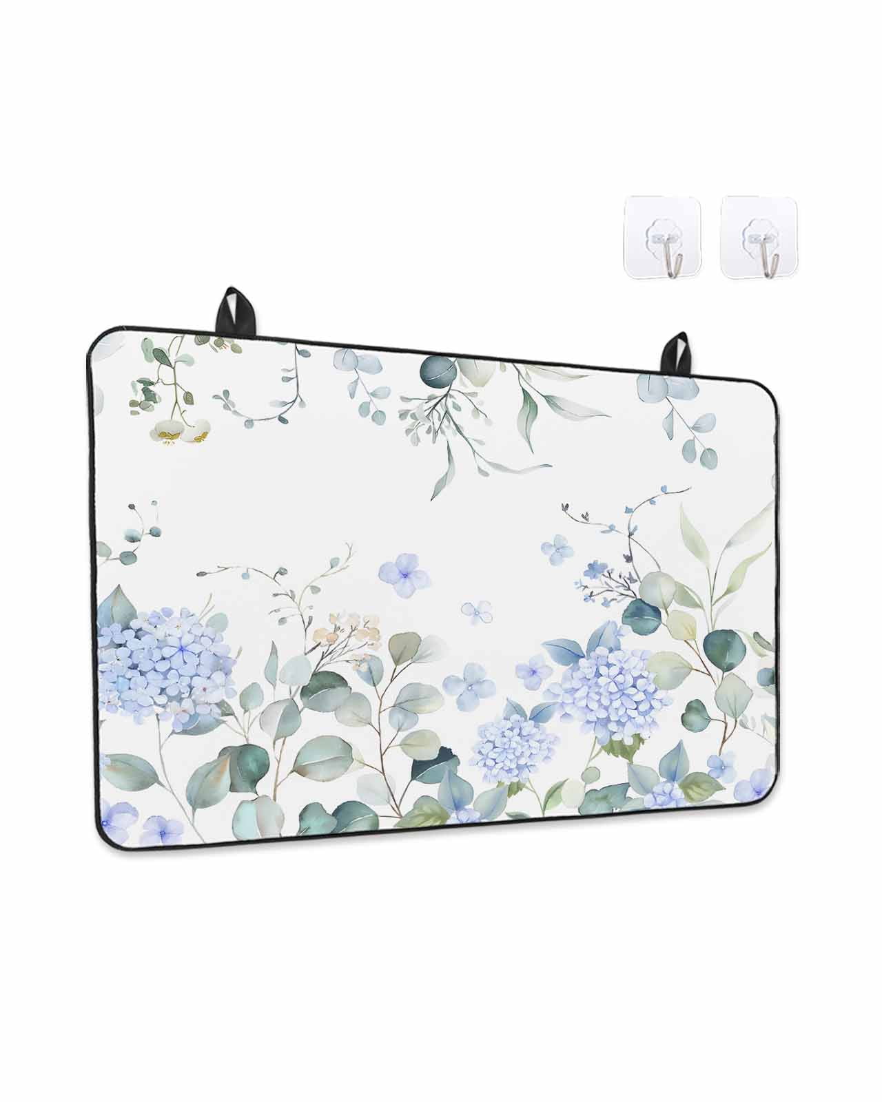 Stove Top Covers for Electric Stove, Eucalyptus Flower Glass Stovetop Cover Protector, Sage Green Leaf Blue Floral Watercolor Induction Cooktop Protector Oven Mat for Kitchen Countertop 24"x21"