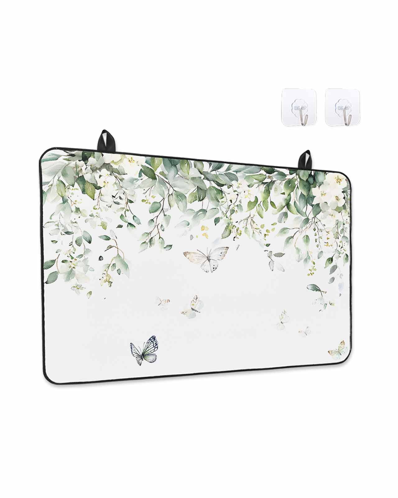Stove Top Covers for Electric Stove, Eucalyptus Glass Stovetop Cover Protector, Butterfly Sage Green Leaf Farmhouse Plant Induction Cooktop Protector Oven Mat for Kitchen Countertop 24"x21"