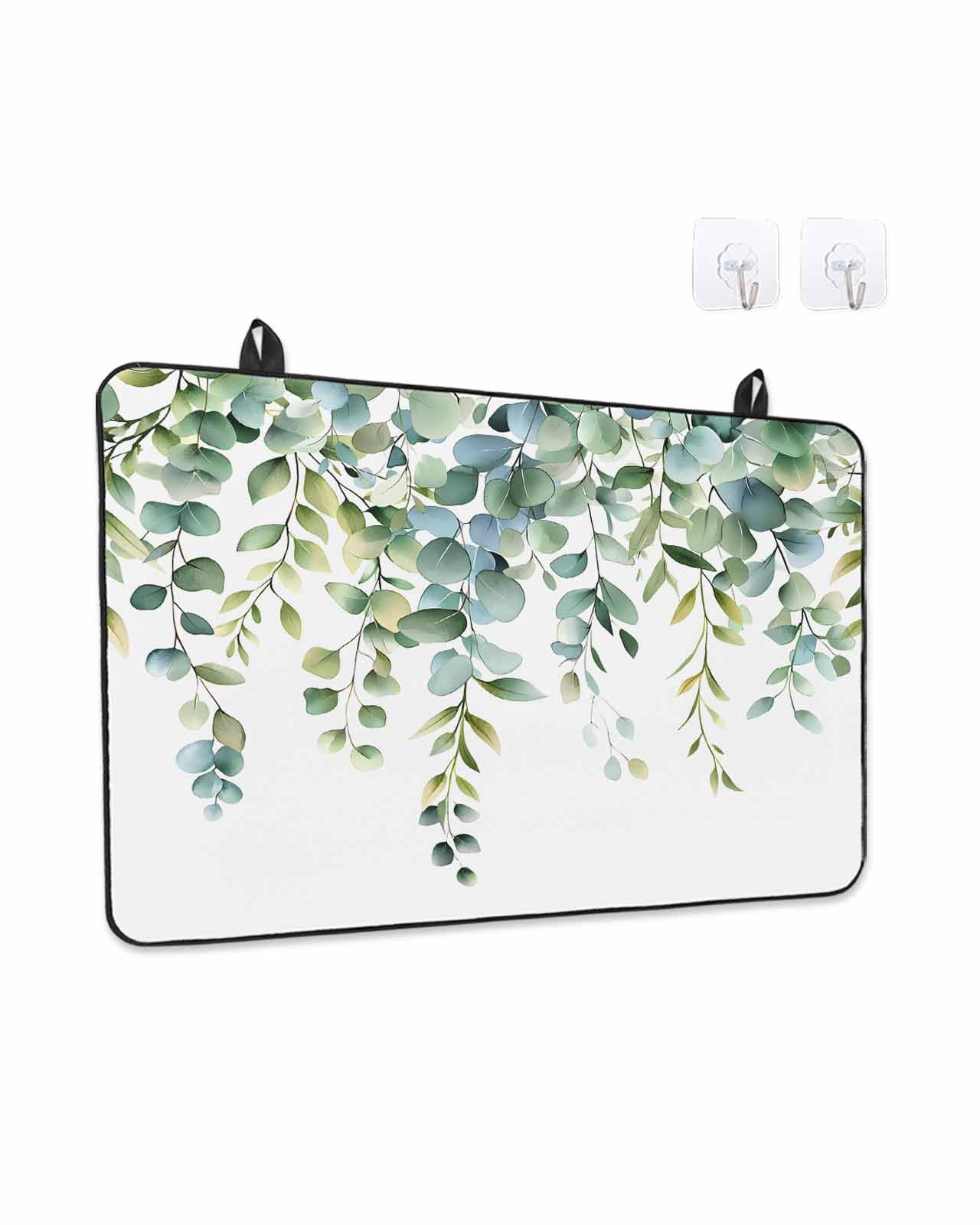 Stove Top Covers for Electric Stove, Eucalyptus Green Glass Stovetop Cover Protector, Gradient Leaves Retro Watercolor Plant Induction Cooktop Protector Oven Mat for Kitchen Countertop 24"x21"