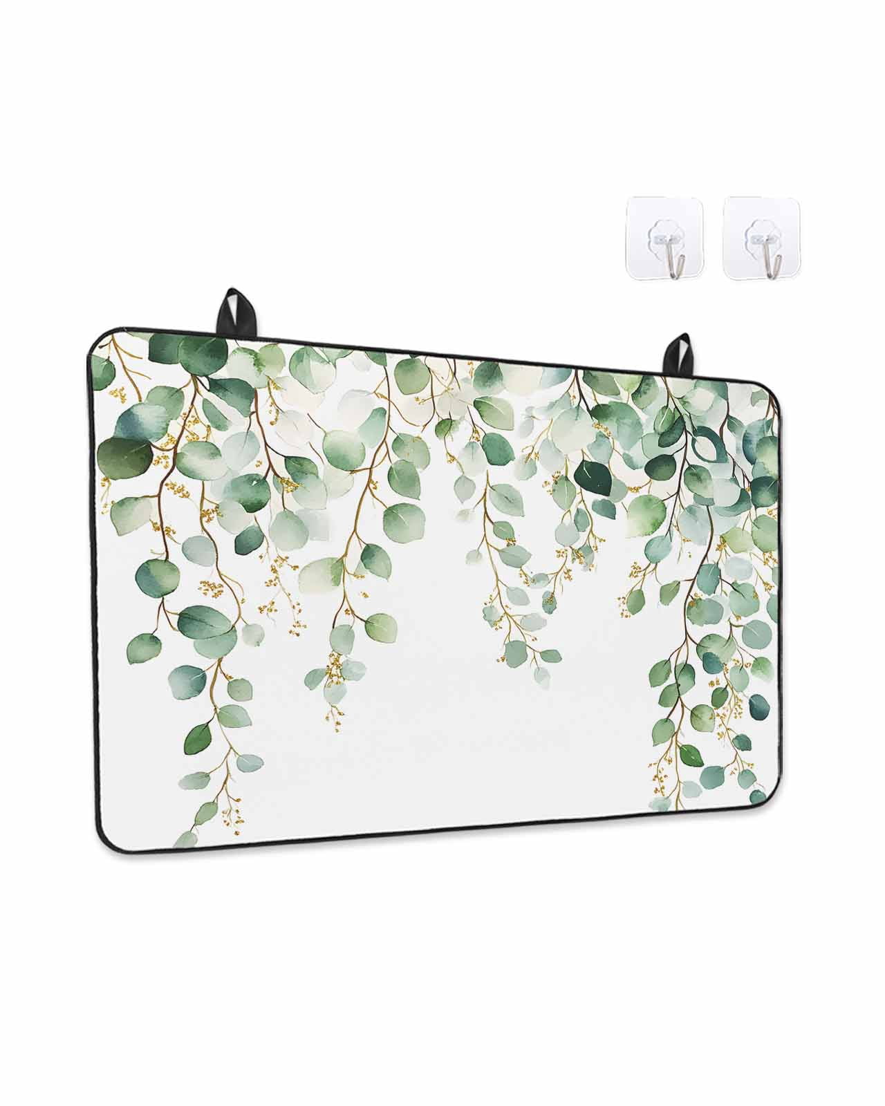 Stove Top Covers for Electric Stove, Eucalyptus Leaves Glass Stovetop Cover Protector, Teal Botanical Summer Watercolor Induction Cooktop Protector Oven Mat for Kitchen Countertop 24"x21"