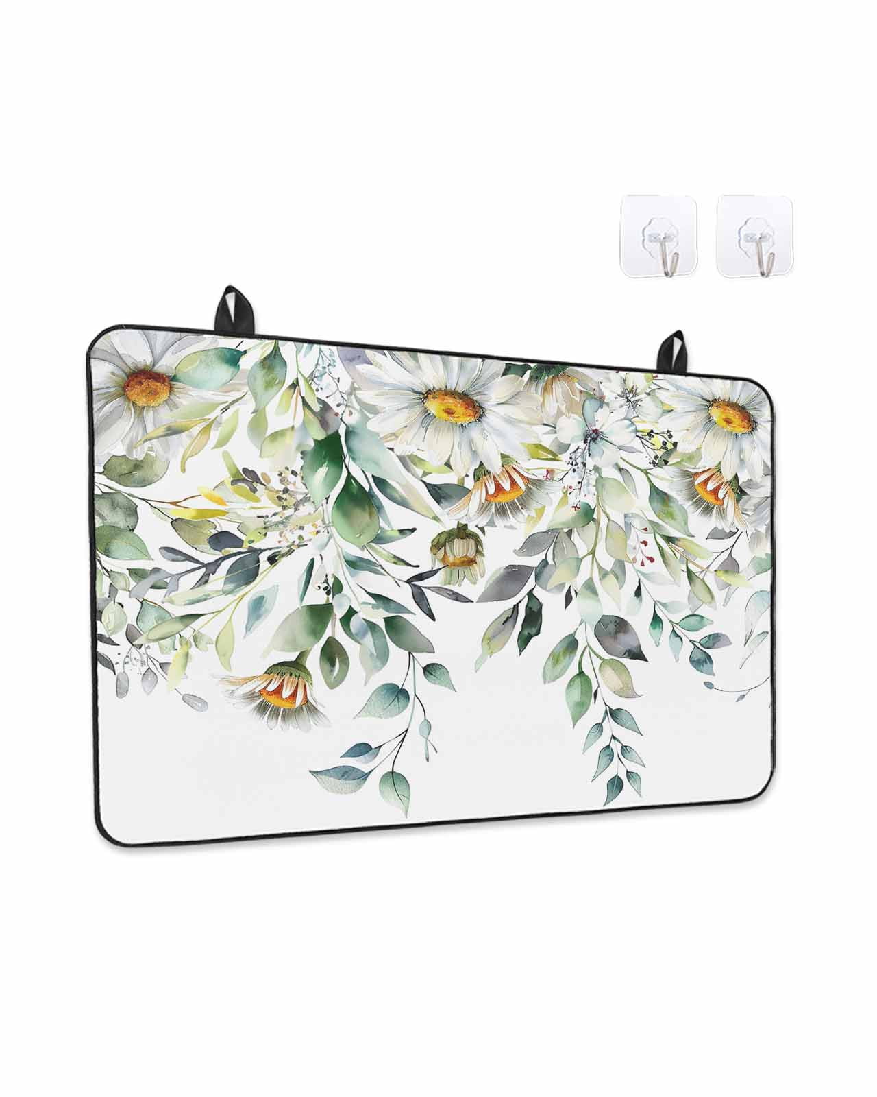 Stove Top Covers for Electric Stove, Eucalyptus Leaves Glass Stovetop Cover Protector, White Daisy Spring Floral Summer Botancial Induction Cooktop Protector Oven Mat for Kitchen Countertop 24"x21"