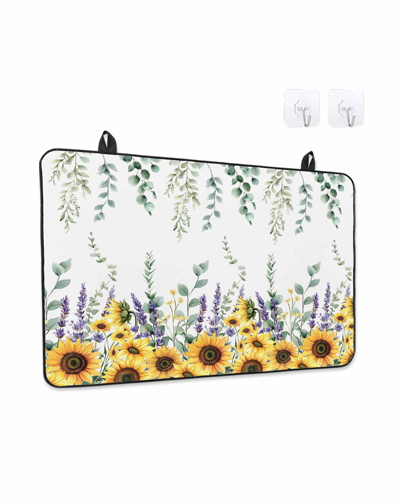Stove Top Covers for Electric Stove, Eucalyptus Leaves Glass Stovetop Cover Protector, Yellow Sunflower Lavender Farmhouse Induction Cooktop Protector Oven Mat for Kitchen Countertop 24"x21"