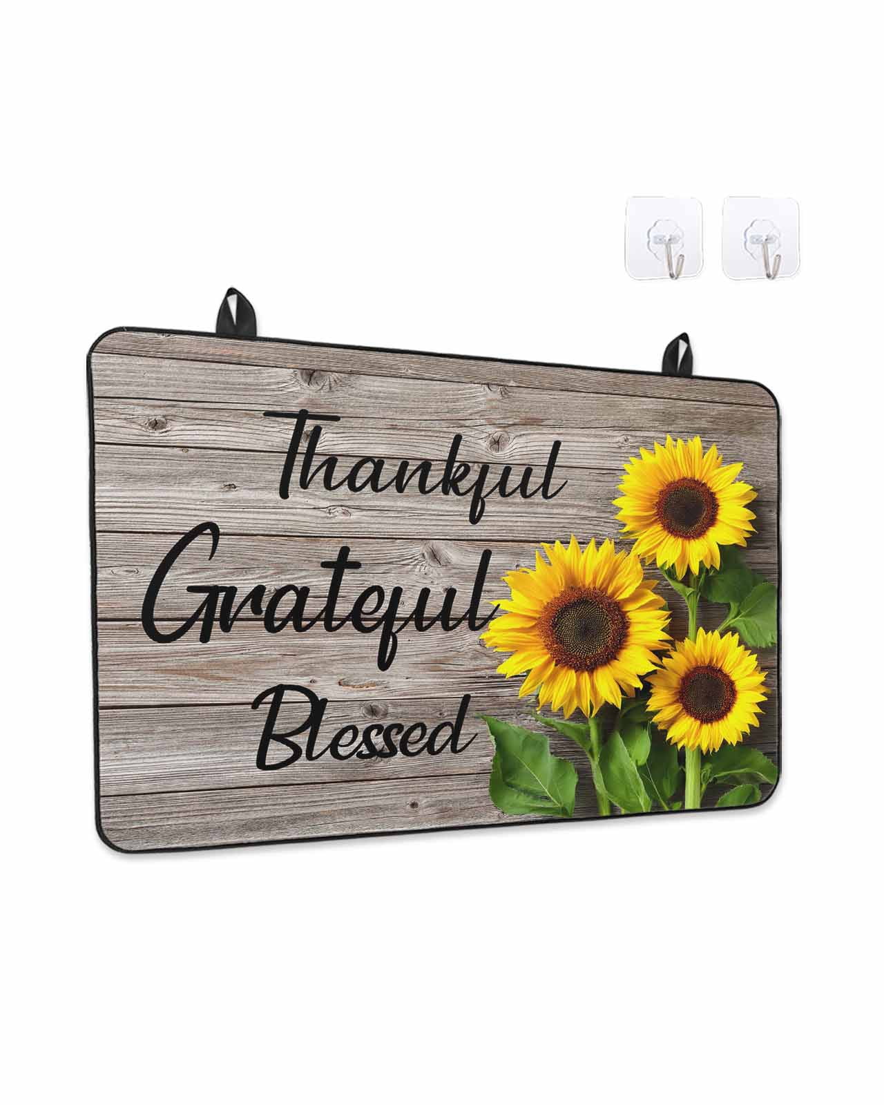 Stove Top Covers for Electric Stove, Farm Sunflower Glass Stovetop Cover Protector, Positive Floral Vintage Brown Wooden Induction Cooktop Protector Oven Mat for Kitchen Countertop 24"x21"