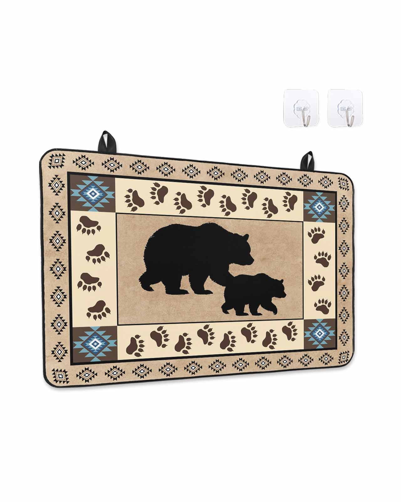 Stove Top Covers for Electric Stove, Farmhouse Bear Glass Stovetop Cover Protector, Country Vintage Animals Paw Print Brown Induction Cooktop Protector Oven Mat for Kitchen Countertop 24"x21"