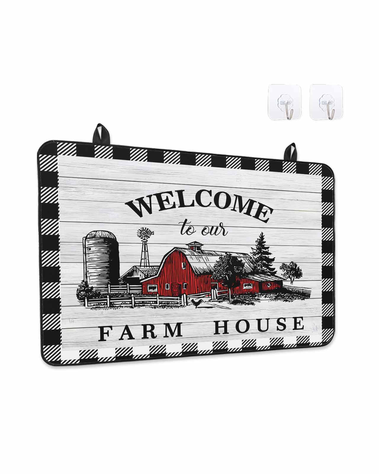Stove Top Covers for Electric Stove, Farmhouse Cabin Glass Stovetop Cover Protector, Country Vintage House Wood Grain Pliad Induction Cooktop Protector Oven Mat for Kitchen Countertop 31"x24"