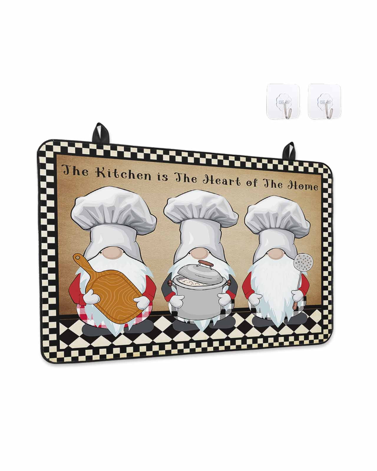 Stove Top Covers for Electric Stove, Farmhouse Chef Gnomes Kitchen Glass Ceramic Electric Cooktop Covers, Vintage Black White Plaid HeatResistant Oven/Countertop/Dishwasher/Sink Protector