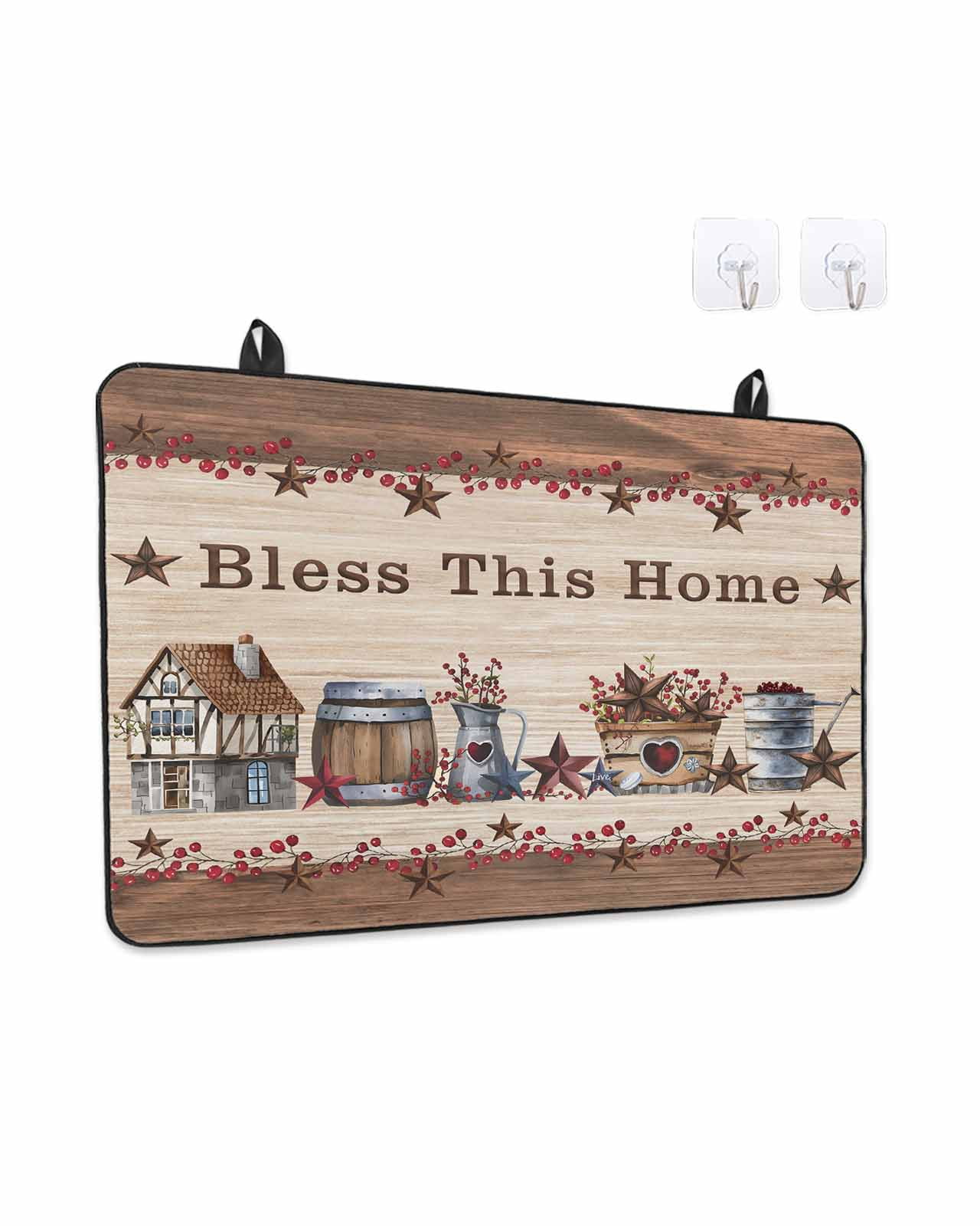 Stove Top Covers for Electric Stove, Farmhouse Glass Stovetop Cover Protector, Brown Country Star Berry Vintage Wood Grain Induction Cooktop Protector Oven Mat for Kitchen Countertop 24"x21"