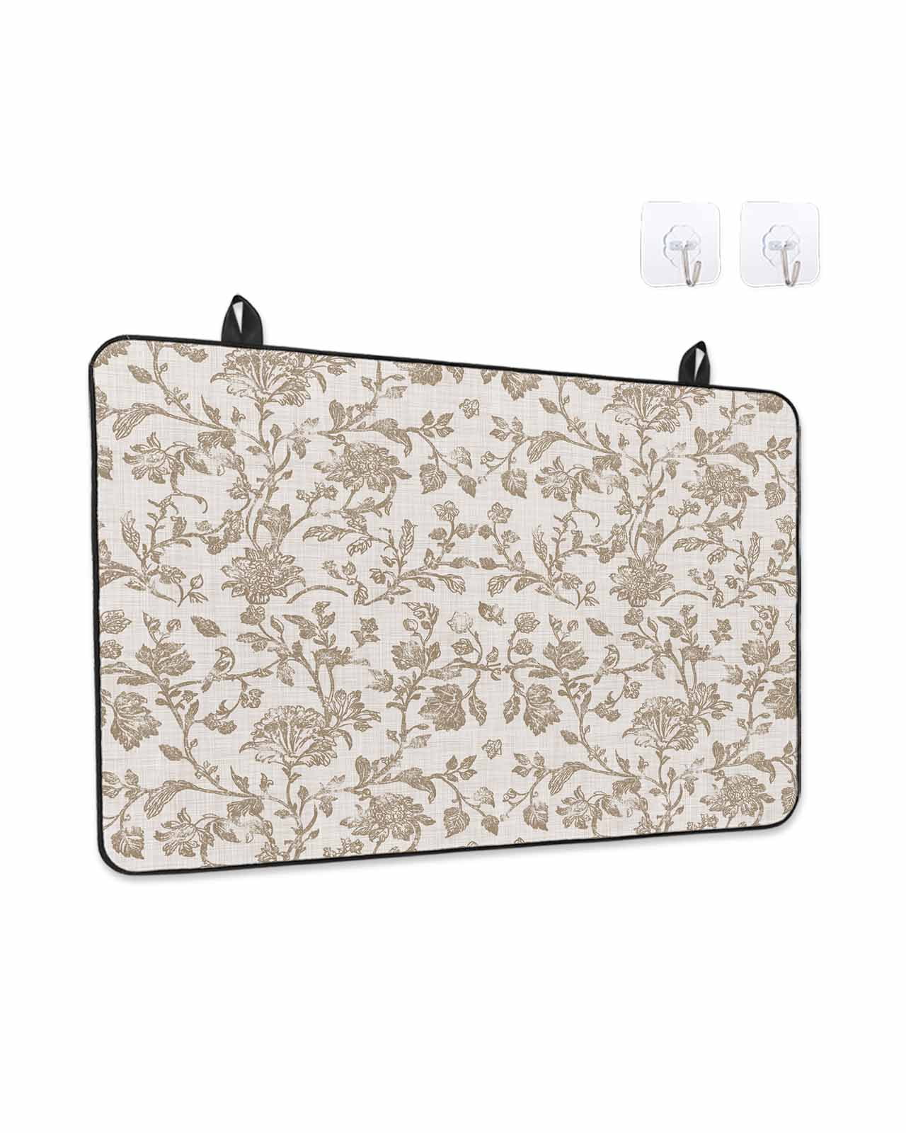 Stove Top Covers for Electric Stove, Farmhouse Khaki Glass Stovetop Cover Protector, Vintage Flower Leaf Botanical Plant Induction Cooktop Protector Oven Mat for Kitchen Countertop 36"x21"