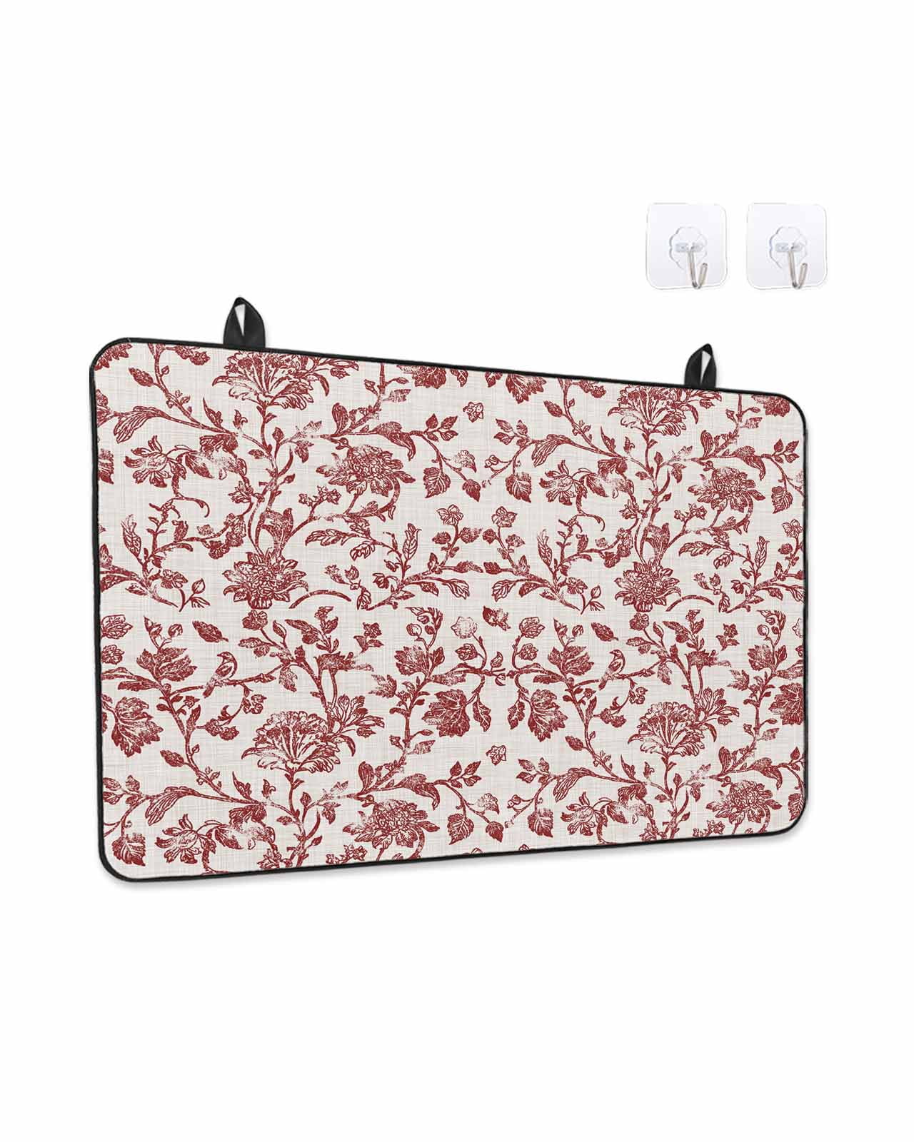 Stove Top Covers for Electric Stove, Farmhouse Red Glass Stovetop Cover Protector, Vintage Flower Leaf Botanical Plant Induction Cooktop Protector Oven Mat for Kitchen Countertop 31"x24"