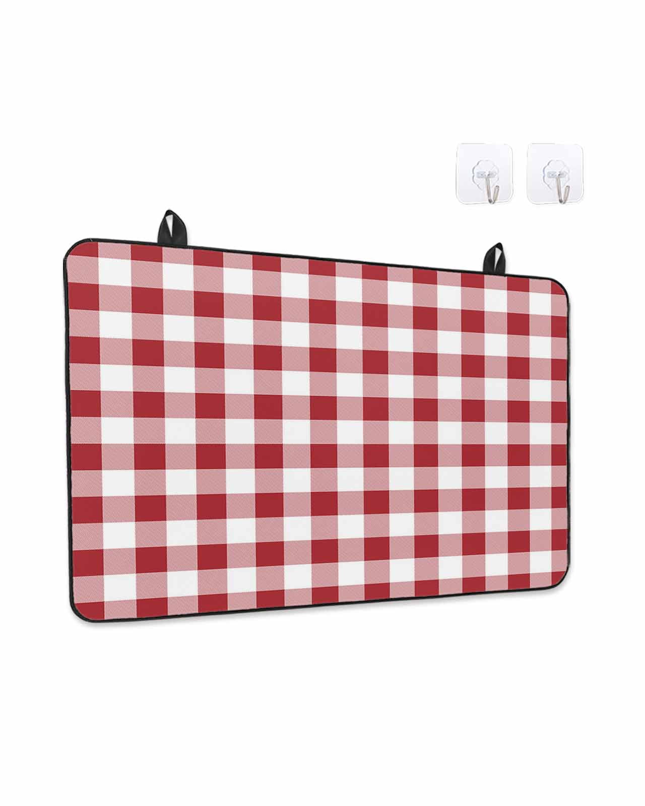 Stove Top Covers for Electric Stove, Farmhouse Red Plaid Glass Stovetop Cover Protector, Rustic Red White Checkered Induction Cooktop Protector Oven Mat for Kitchen Countertop 24"x21"