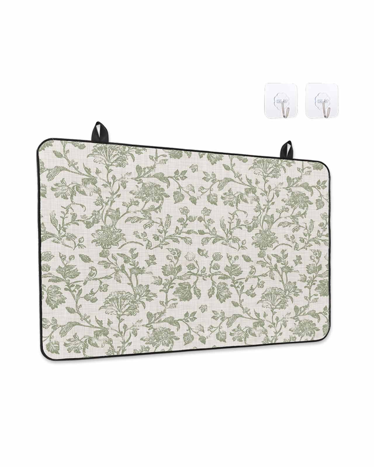 Stove Top Covers for Electric Stove, Farmhouse Sage Green Glass Stovetop Cover Protector, Vintage Flower Leaf Botanical Induction Cooktop Protector Oven Mat for Kitchen Countertop 31"x24"