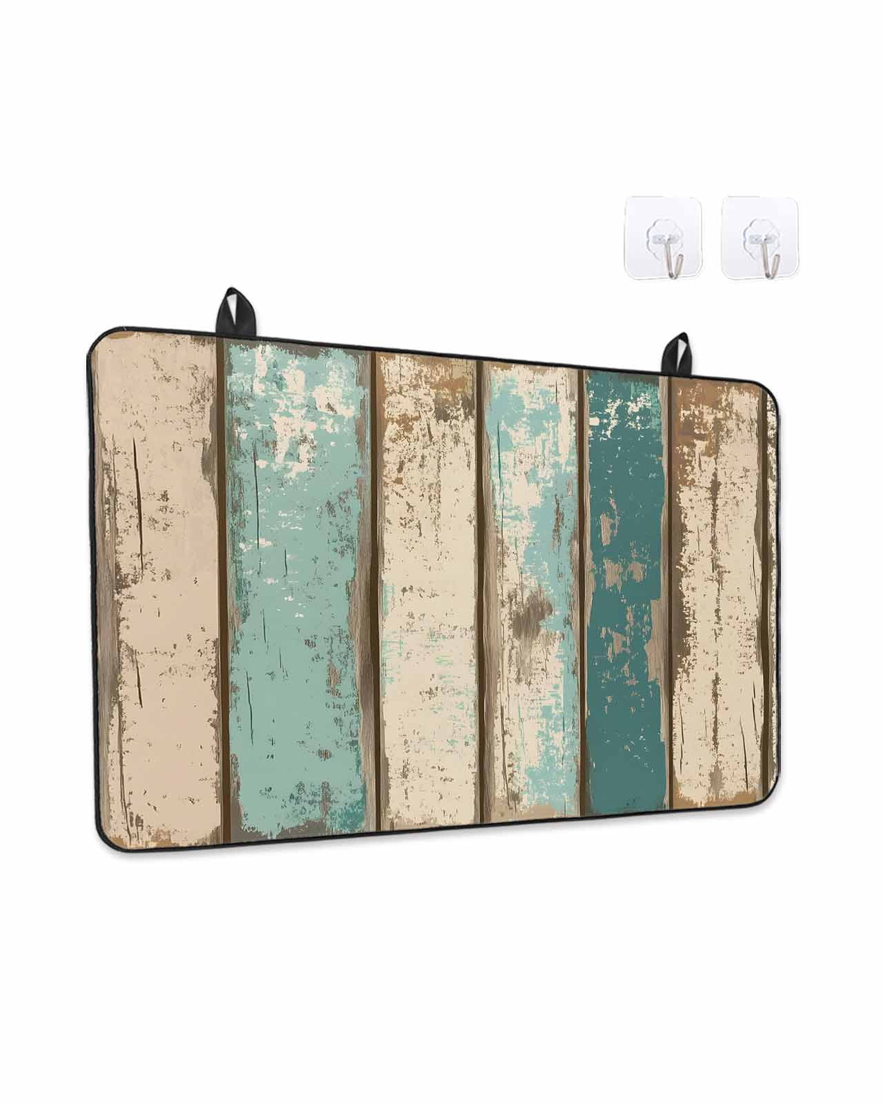 Stove Top Covers for Electric Stove, Farmhouse Teal Brown Glass Stovetop Cover Protector, Vintage Retro Ombre Wooden Induction Cooktop Protector Oven Mat for Kitchen Countertop 24"x21"