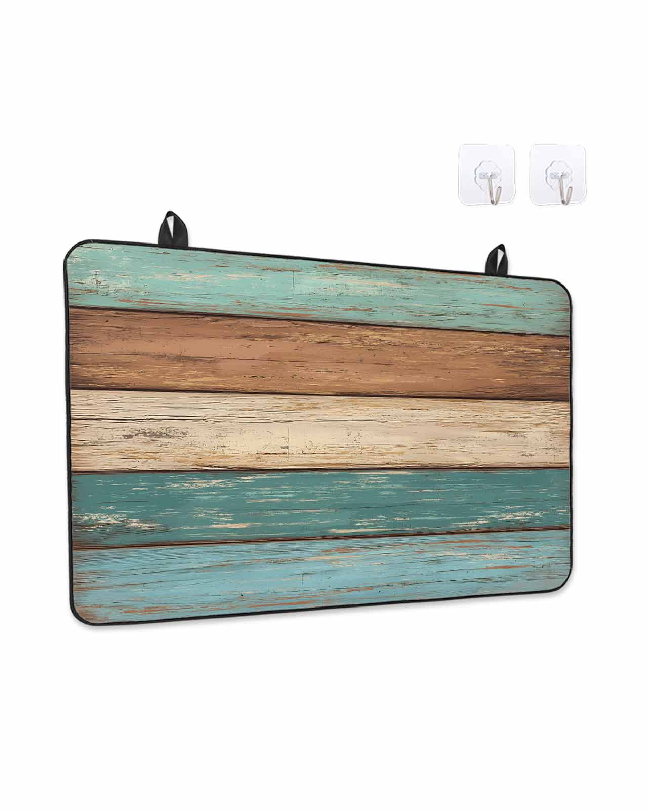 Stove Top Covers for Electric Stove, Farmhouse Teal Brown Glass Stovetop Cover Protector, Vintage Retro Wooden Induction Cooktop Protector Oven Mat for Kitchen Countertop 24"x21"
