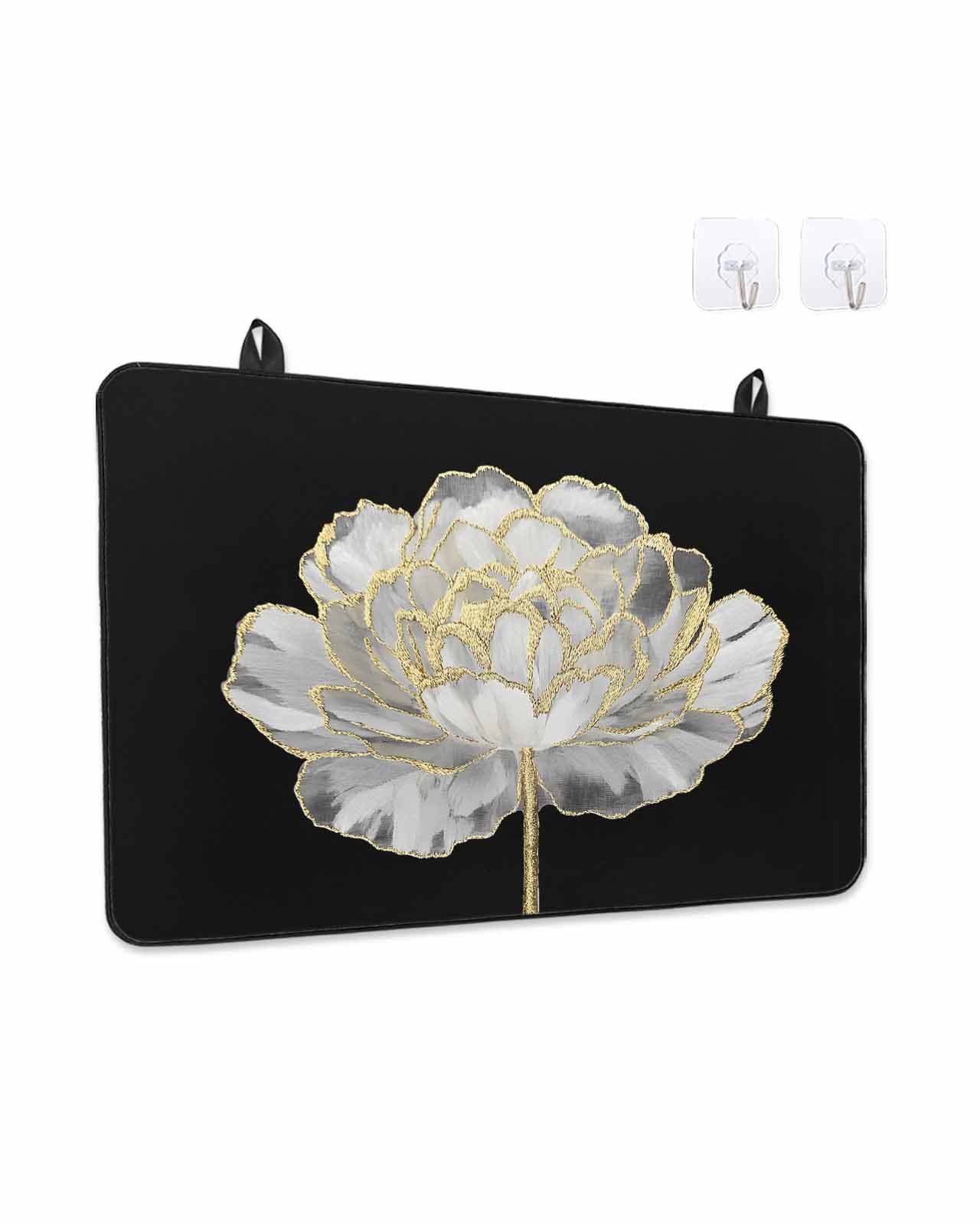Stove Top Covers for Electric Stove, Flower Black Glass Stovetop Cover Protector, Gold White Abstract Floral Aesthetic Induction Cooktop Protector Oven Mat for Kitchen Countertop 24"x21"