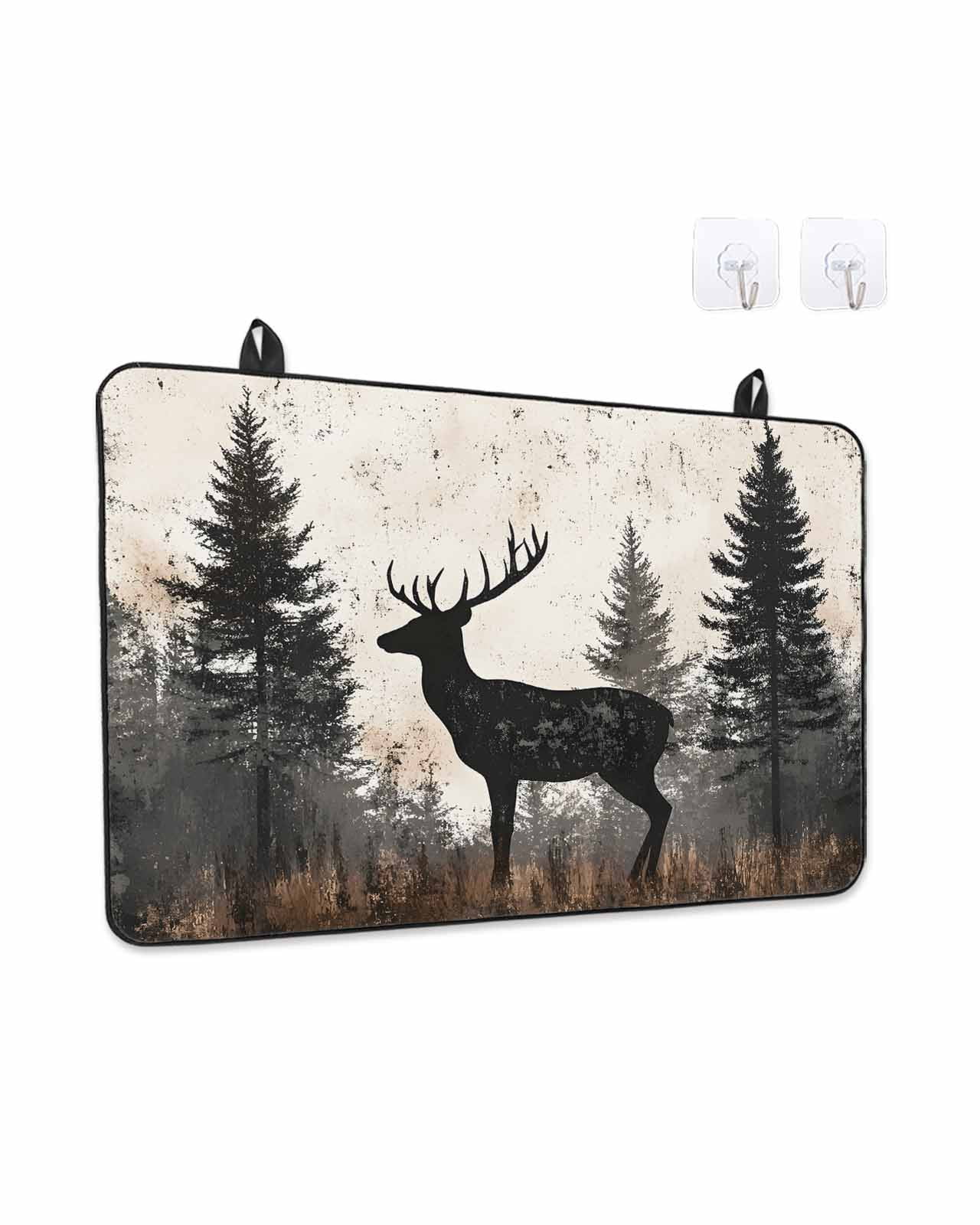 Stove Top Covers for Electric Stove, Forest Elk Glass Stovetop Cover Protector, Rustic Nature Tree Retro Deer Silhouette Induction Cooktop Protector Oven Mat for Kitchen Countertop 24"x21"