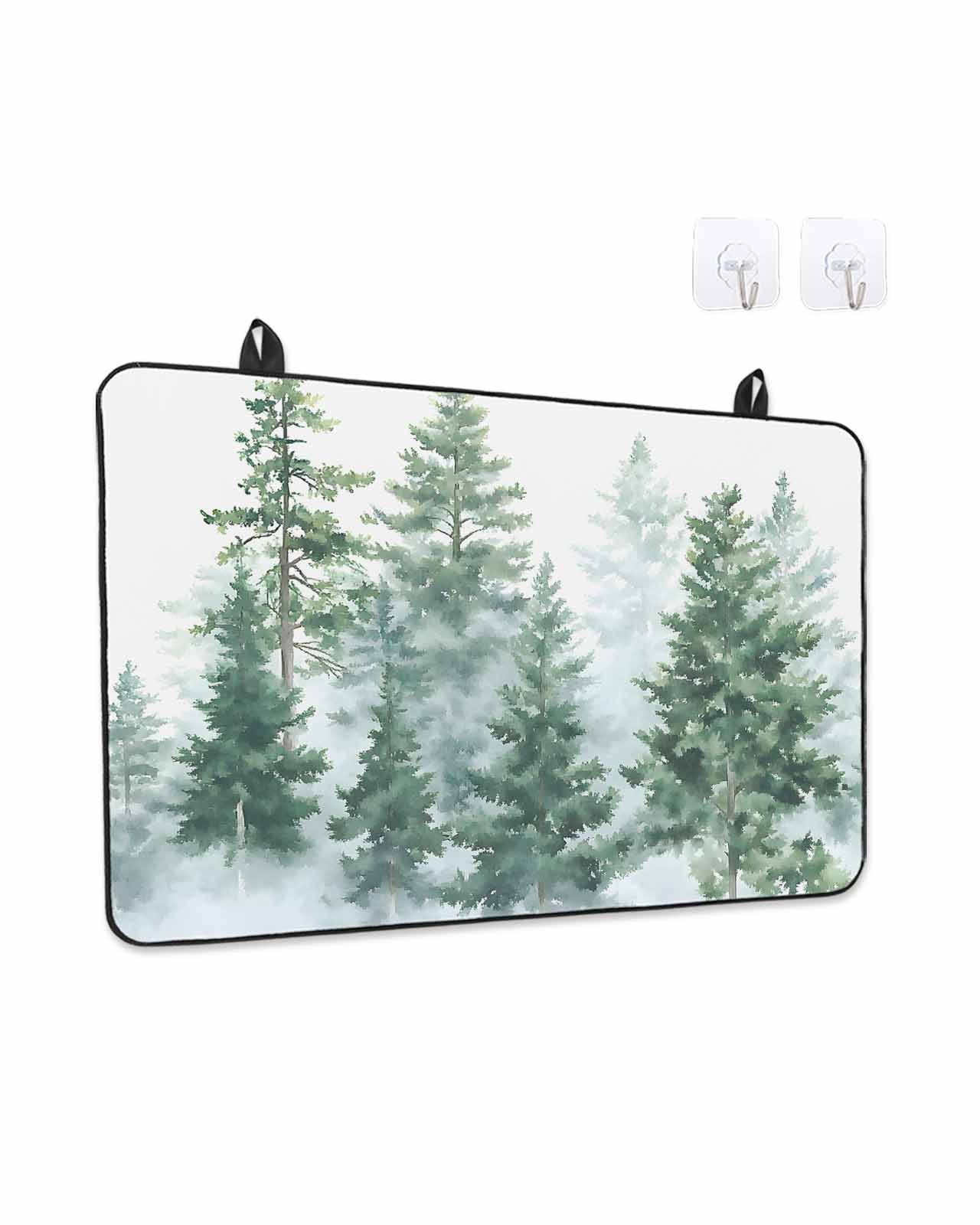Stove Top Covers for Electric Stove, Forest Green Glass Stovetop Cover Protector, Spring Summer Watercolor Pine Tree Induction Cooktop Protector Oven Mat for Kitchen Countertop 31"x24"
