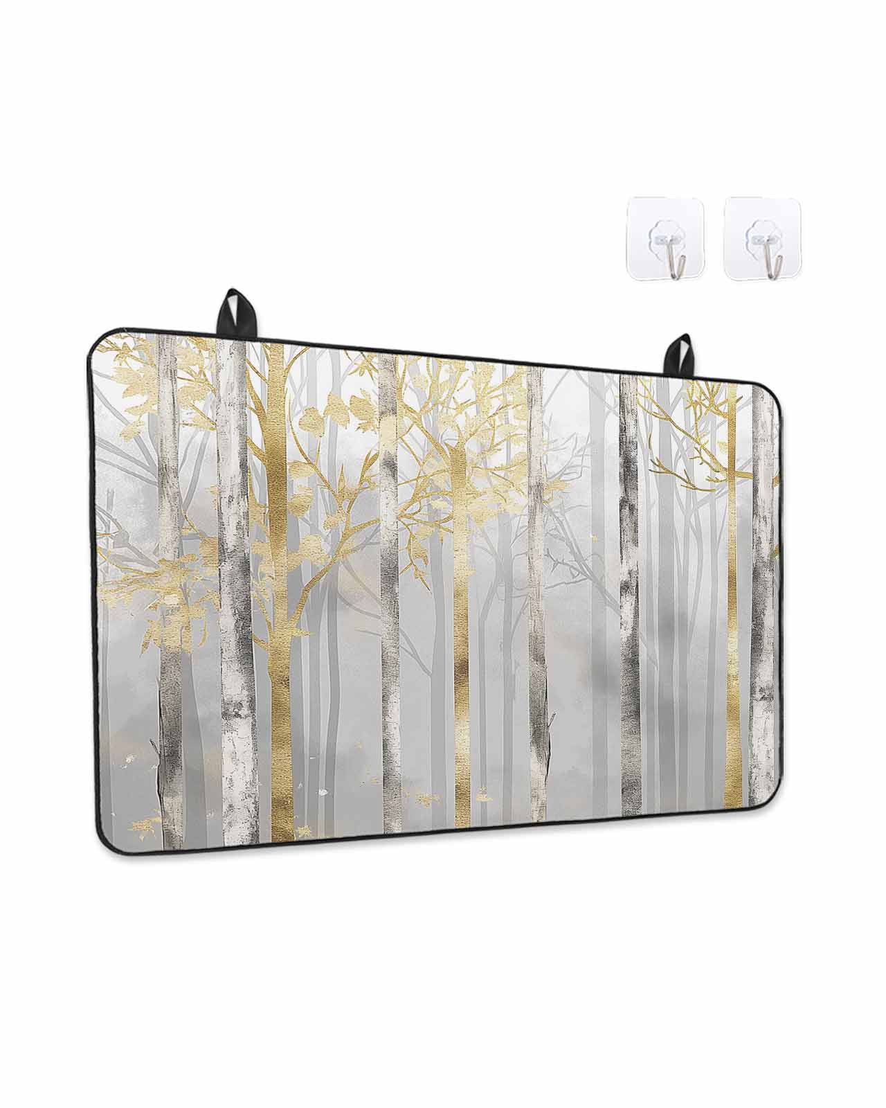 Stove Top Covers for Electric Stove, Golden Grey Tree Glass Stovetop Cover Protector, Oil Painting Forest Abstract Art Induction Cooktop Protector Oven Mat for Kitchen Countertop 24"x21"