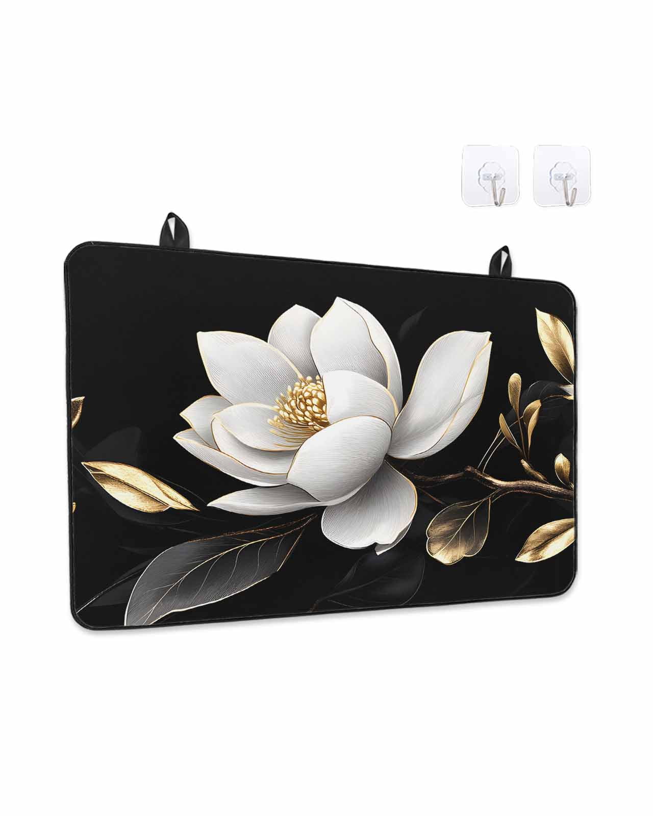 Stove Top Covers for Electric Stove, Gorgeous Flowers Glass Stovetop Cover Protector, White Gold Floral Botanicals Black Induction Cooktop Protector Oven Mat for Kitchen Countertop 24"x21"