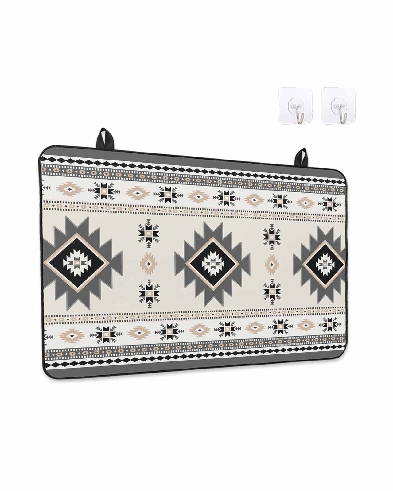 Stove Top Covers for Electric Stove, Gray Beige Boho Glass Stovetop Cover Protector, Ethnic Tribe Southwestern Vintage Induction Cooktop Protector Oven Mat for Kitchen Countertop 24"x21"