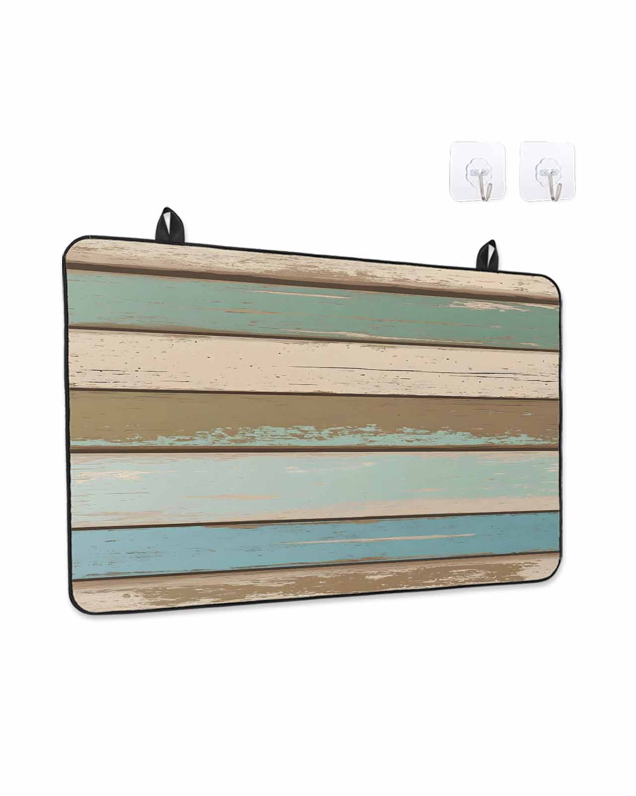 Stove Top Covers for Electric Stove, Green Blue Brown Farmhouse Glass Stovetop Cover Protector, Vintage Wood Induction Cooktop Protector Oven Mat for Kitchen Countertop 24"x21"