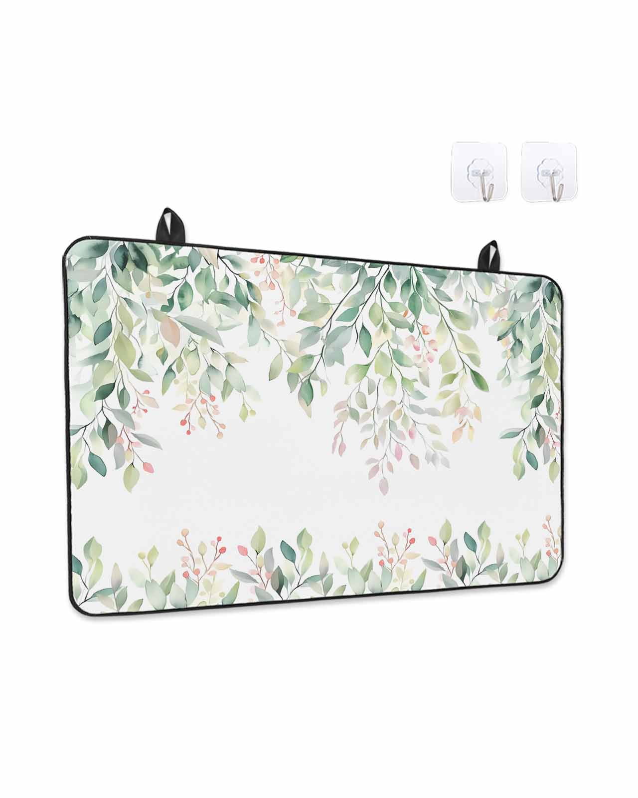Stove Top Covers for Electric Stove, Green Botanical Glass Stovetop Cover Protector, Watercolor Floral Spring Eucalyptus Leaves Induction Cooktop Protector Oven Mat for Kitchen Countertop 24"x21"
