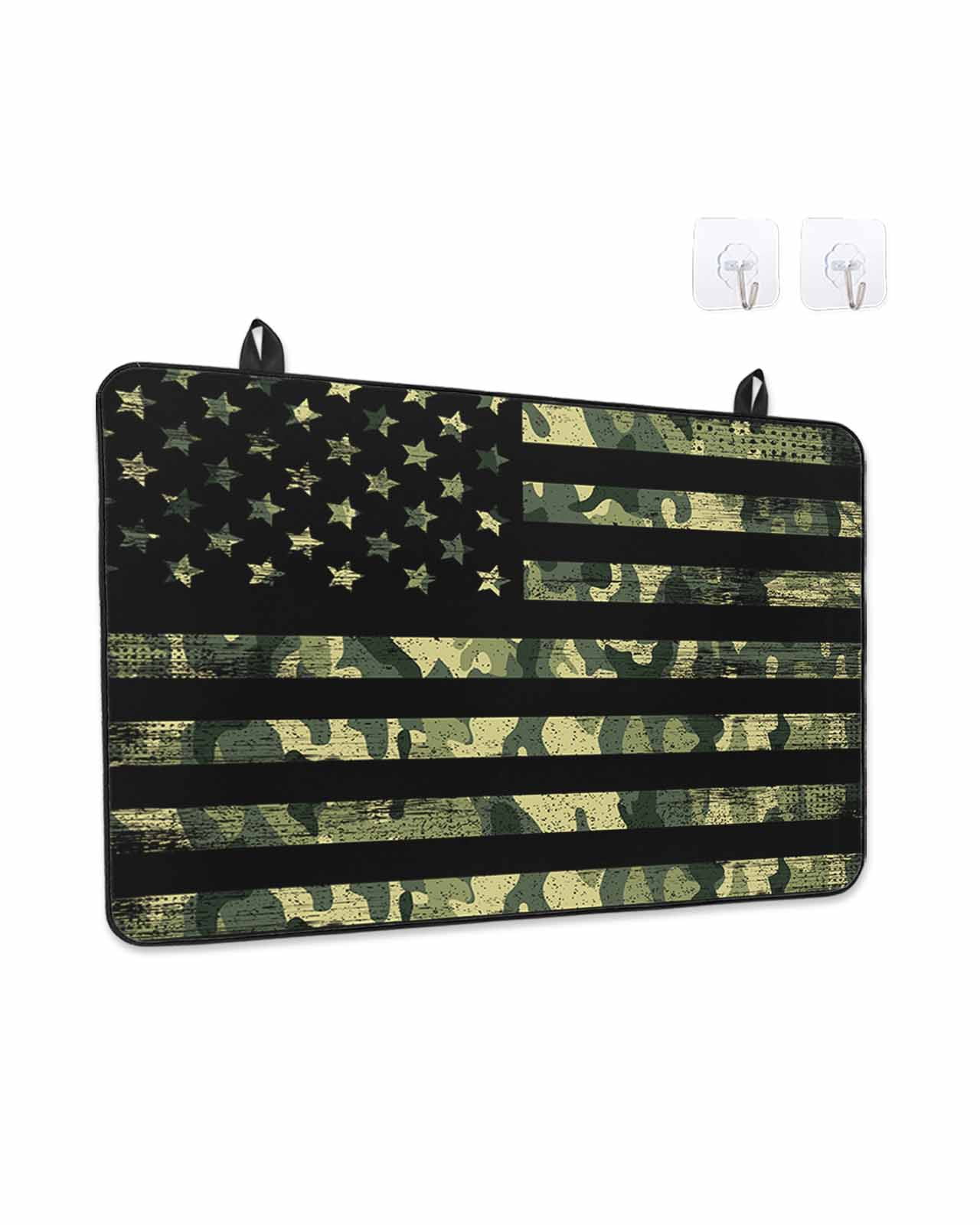 Stove Top Covers for Electric Stove, Green Camouflage American Flag Kitchen Glass Ceramic Electric Cooktop Covers 24"x21", Wooden Grain HeatResistant Oven/Countertop/Dishwasher/Sink Protector