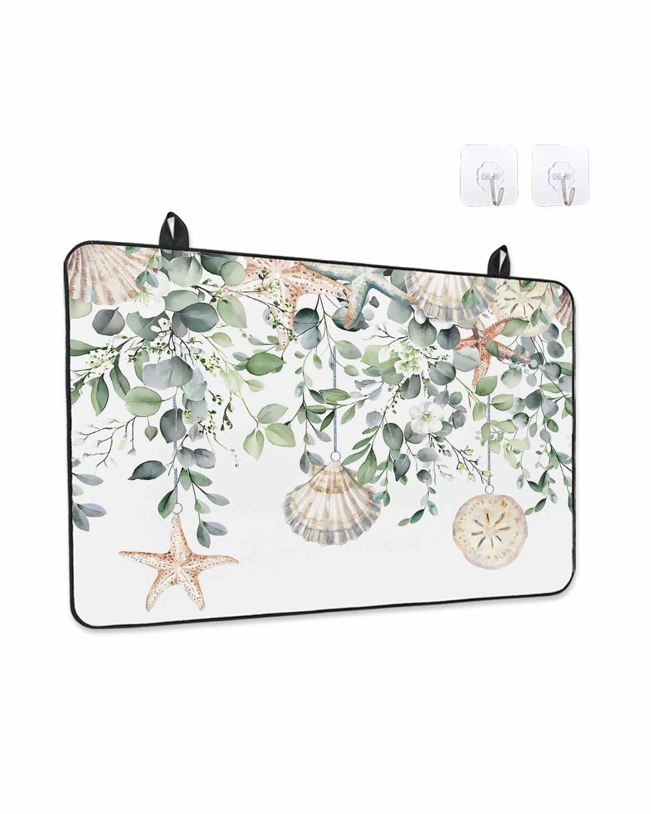 Stove Top Covers for Electric Stove, Green Coastal Glass Stovetop Cover Protector, Eucalyptus Leaves Summer Beach Starfish Induction Cooktop Protector Oven Mat for Kitchen Countertop 36"x21"