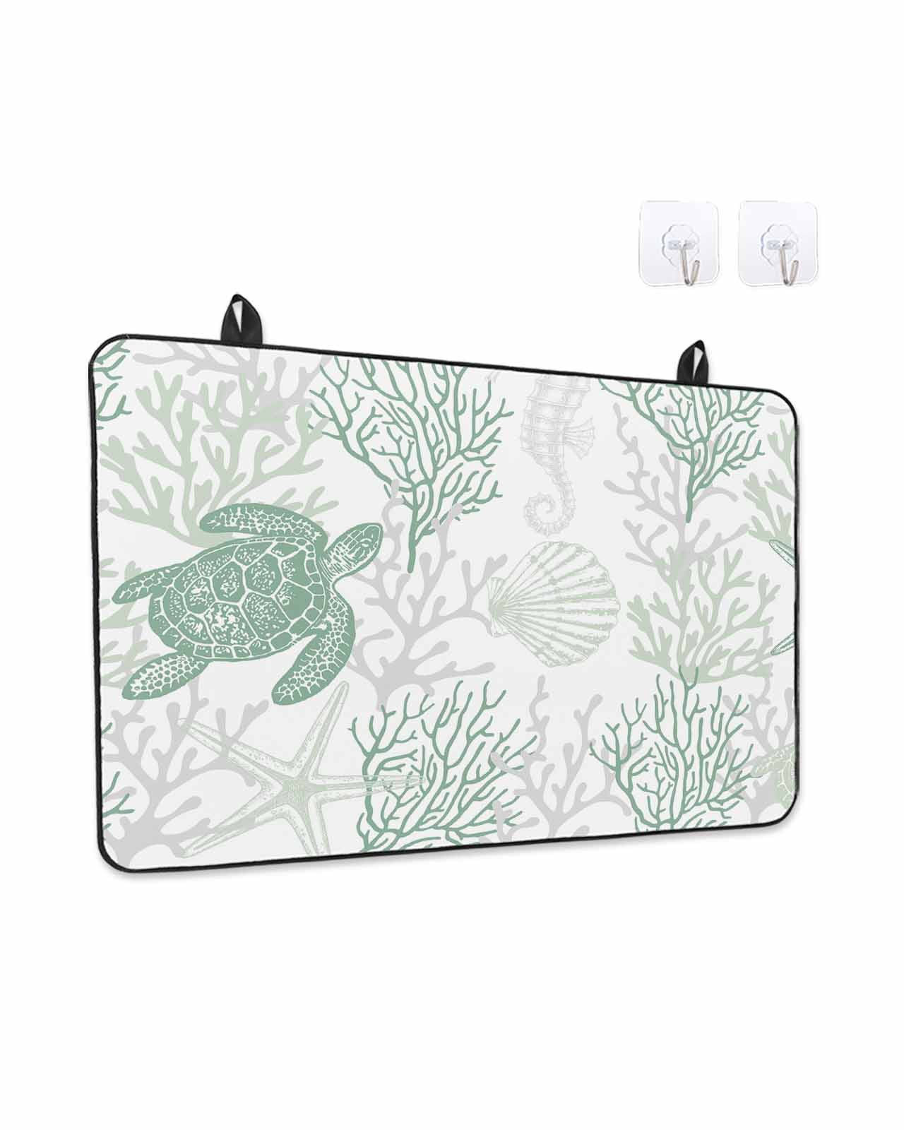 Stove Top Covers for Electric Stove, Green Coastal Glass Stovetop Cover Protector, Sea Turtle Nautical Coral Summer Beach Induction Cooktop Protector Oven Mat for Kitchen Countertop 24"x21"