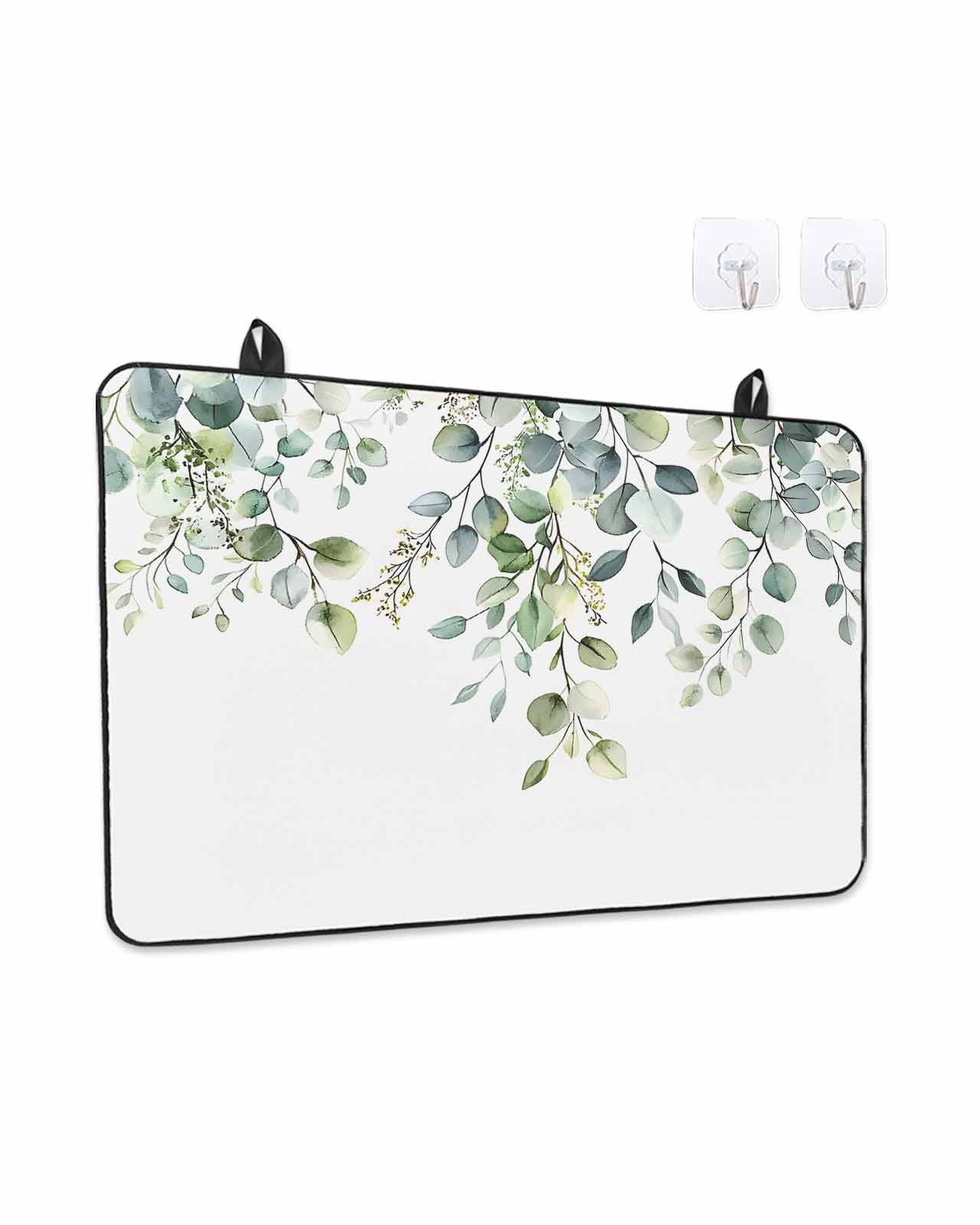 Stove Top Covers for Electric Stove, Green Eucalyptus Leaves Glass Stovetop Cover Protector, Summer Watercolor Botanical Induction Cooktop Protector Oven Mat for Kitchen Countertop 24"x21"