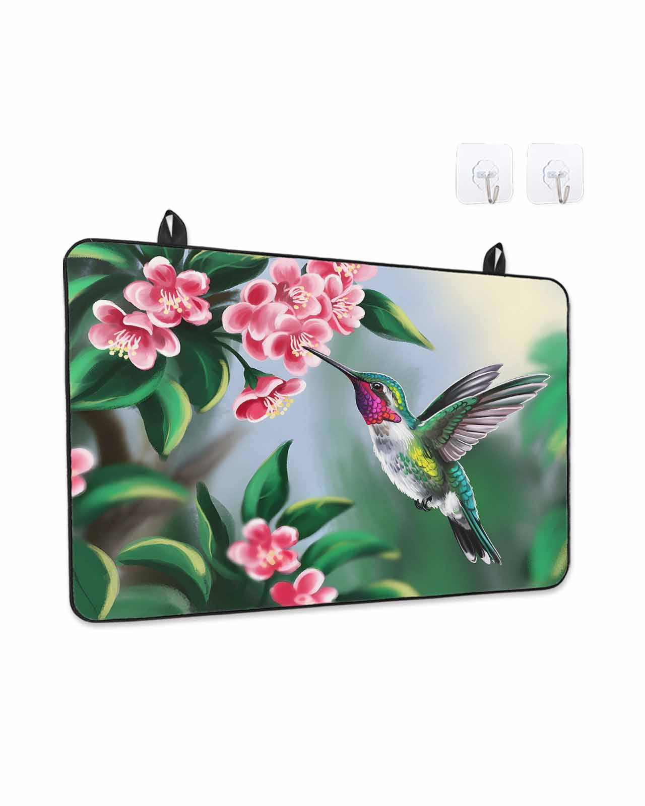 Stove Top Covers for Electric Stove, Green Hummingbird Glass Stovetop Cover Protector, Spring Summer Pink Flower Leaf Induction Cooktop Protector Oven Mat for Kitchen Countertop 24"x21"