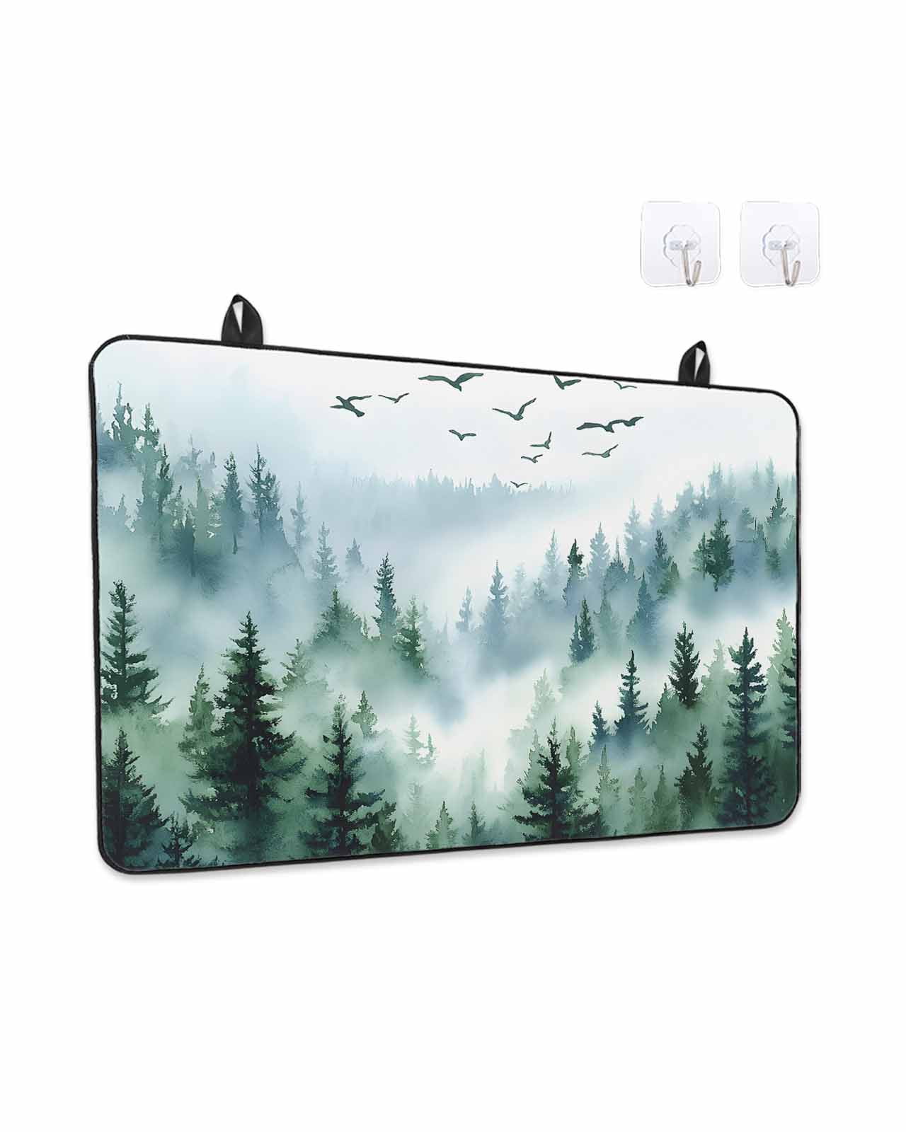 Stove Top Covers for Electric Stove, Green Ombre Mountain Glass Stovetop Cover Protector, Watercolor Forest Induction Cooktop Protector Oven Mat for Kitchen Countertop 24"x21"