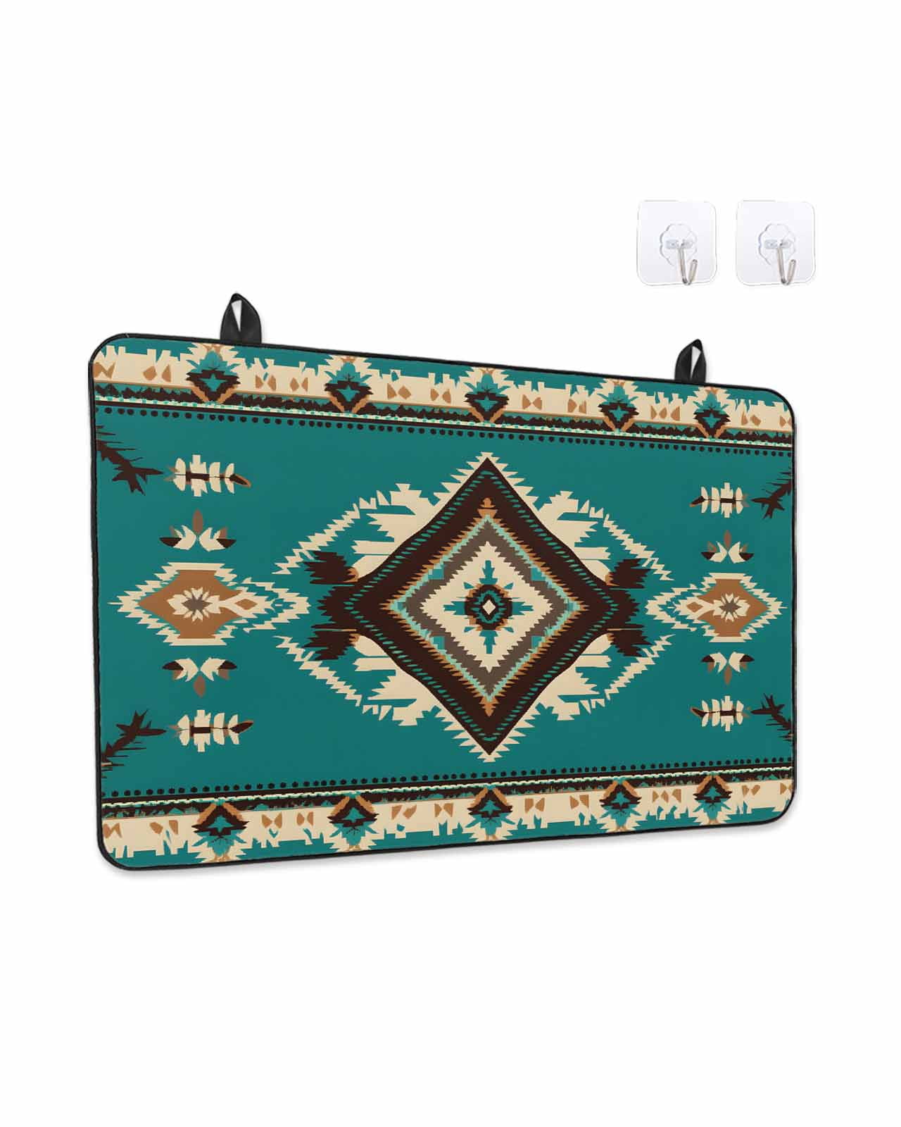 Stove Top Covers for Electric Stove, Green Southwestern Glass Stovetop Cover Protector, Vintage Boho Ethnic Geometric Induction Cooktop Protector Oven Mat for Kitchen Countertop 24"x21"