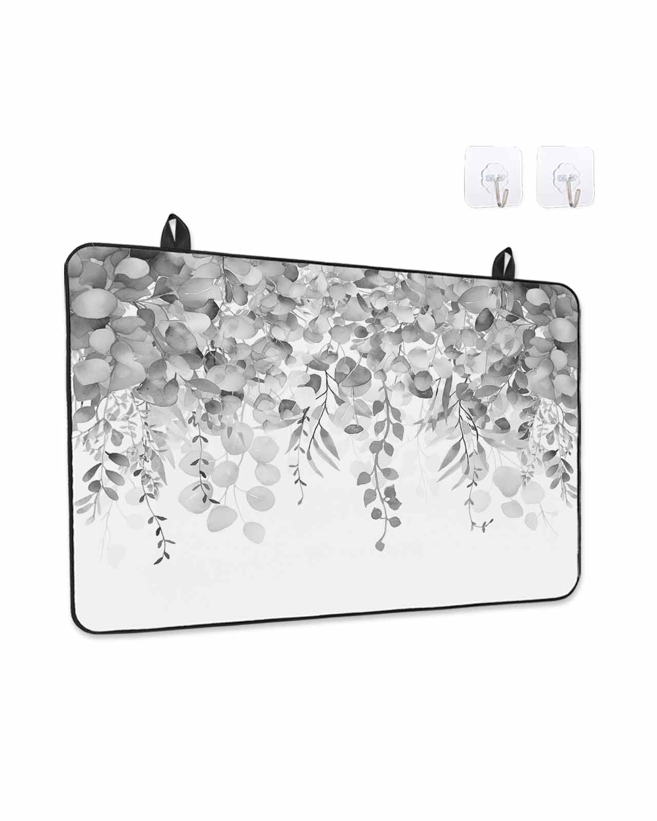 Stove Top Covers for Electric Stove, Grey Botanical Glass Stovetop Cover Protector, Weeping Eucalyptus Leaves Watercolor Induction Cooktop Protector Oven Mat for Kitchen Countertop 24"x21"