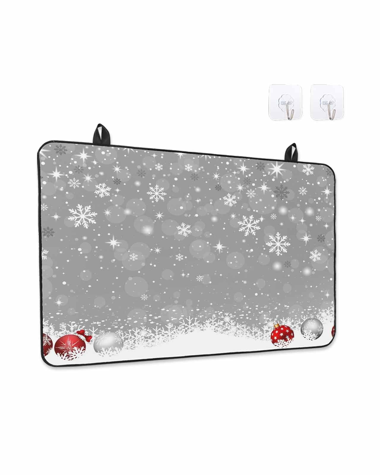 Stove Top Covers for Electric Stove, Grey Christmas Kitchen Glass Ceramic Electric Cooktop Covers 24"x21", Xmas Snowflake Ball Winter Snowflake HeatResistant Oven/Countertop/Dishwasher/Sink Protector