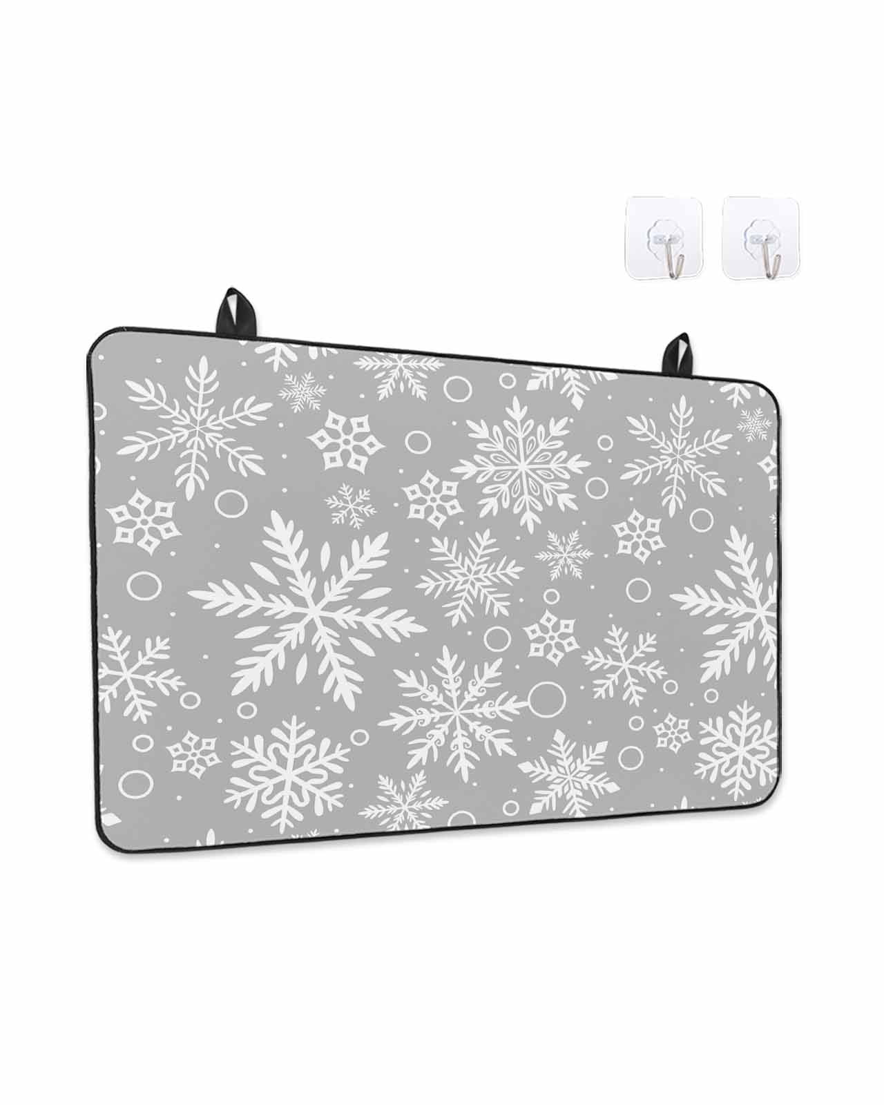 Stove Top Covers for Electric Stove, Grey Christmas Kitchen Glass Ceramic Electric Cooktop Covers 24"x21", Xmas Snowflake White HeatResistant Oven/Countertop/Dishwasher/Sink Protector