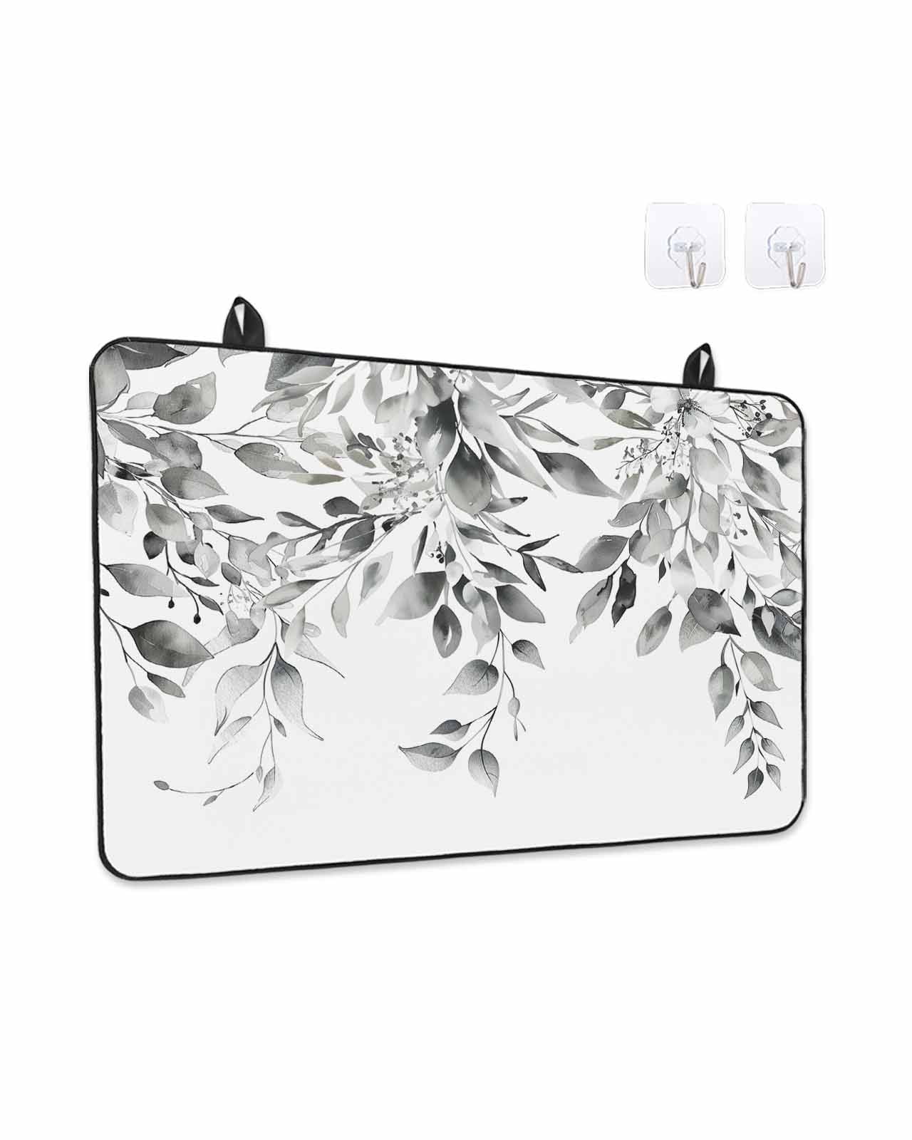 Stove Top Covers for Electric Stove, Grey Eucalyptus Leaves Glass Stovetop Cover Protector, Watercolor Weeping Botanical Induction Cooktop Protector Oven Mat for Kitchen Countertop 24"x21"