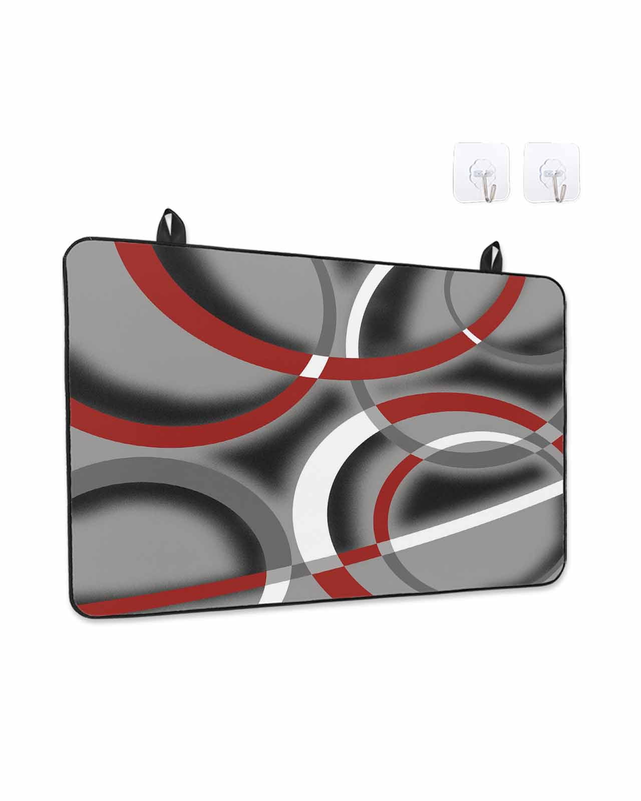 Stove Top Covers for Electric Stove, Grey Geometric Glass Stovetop Cover Protector, Modern Abstract Black White Red Striped Induction Cooktop Protector Oven Mat for Kitchen Countertop 24"x21"