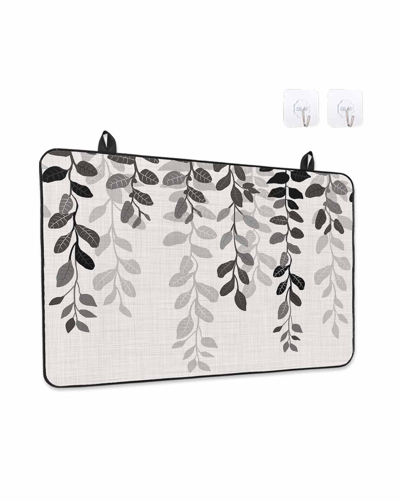 Stove Top Covers for Electric Stove, Grey Ombre Botanical Glass Stovetop Cover Protector, Watercolor Gray Pastoral Leaf Rustic Induction Cooktop Protector Oven Mat for Kitchen Countertop 31"x24"
